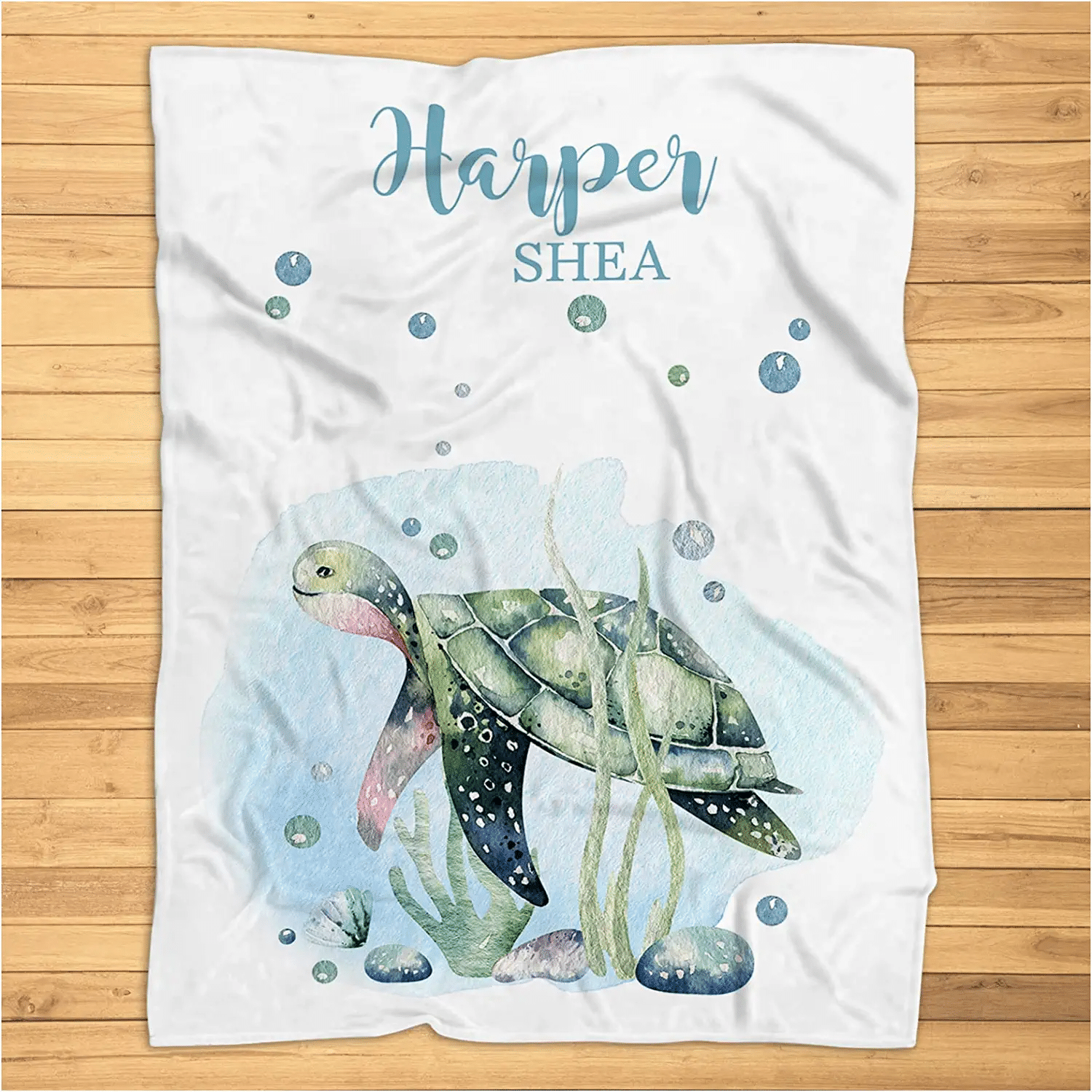 Personalized Baby Boy Blanket Sea Turtle Baby Blanket Boy - Under The Sea Baby Bedding Surfer - Ocean Waves Super Soft Plush Fleece Blanket