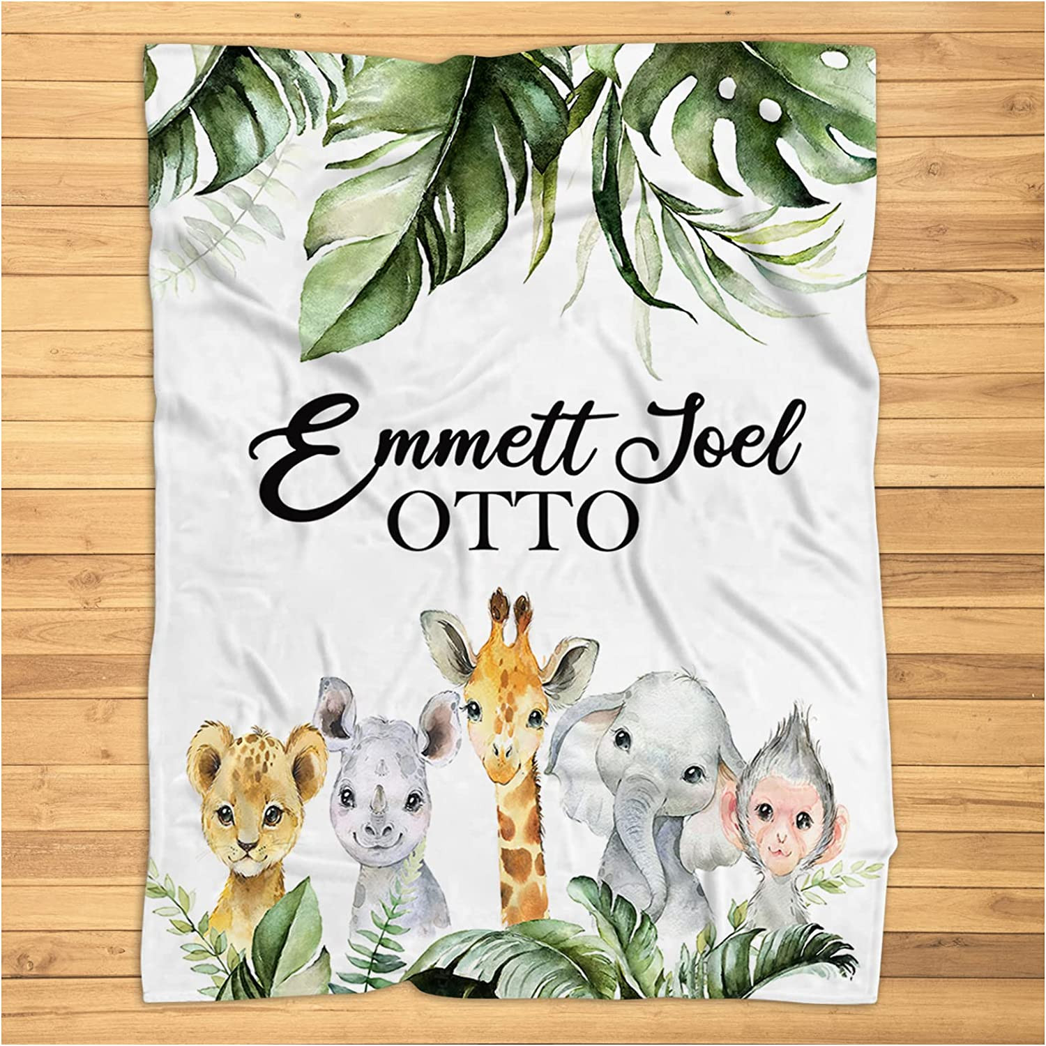 Personalized Baby Boy Safari Blanket - Safari Baby Blanket Boy -Jungle Animals Baby Name Blanket - Safari Animals Baby Bedding - Super Soft Plush Blanket for Baby