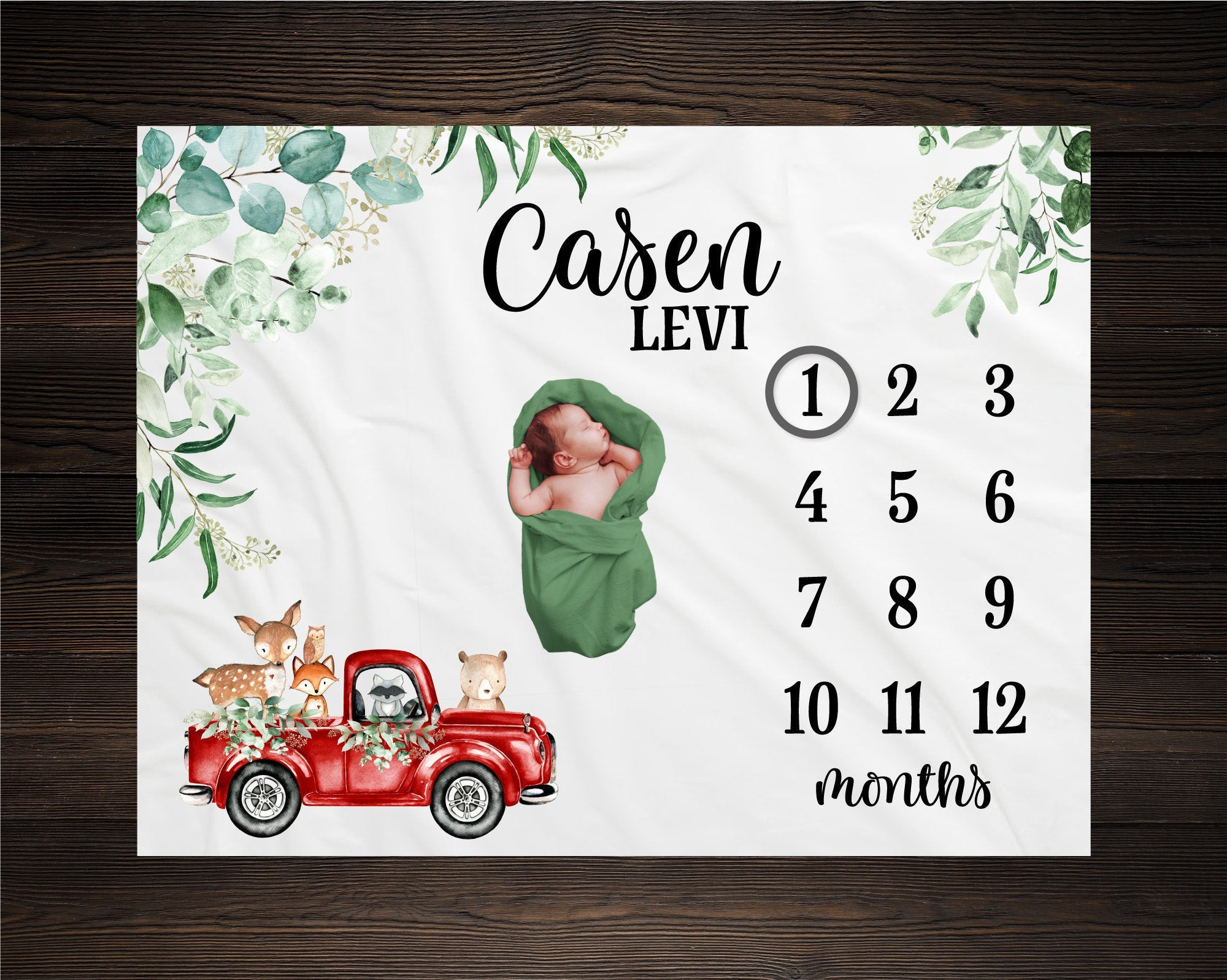 Personalized Baby Boy Woodland Milestone Blanket