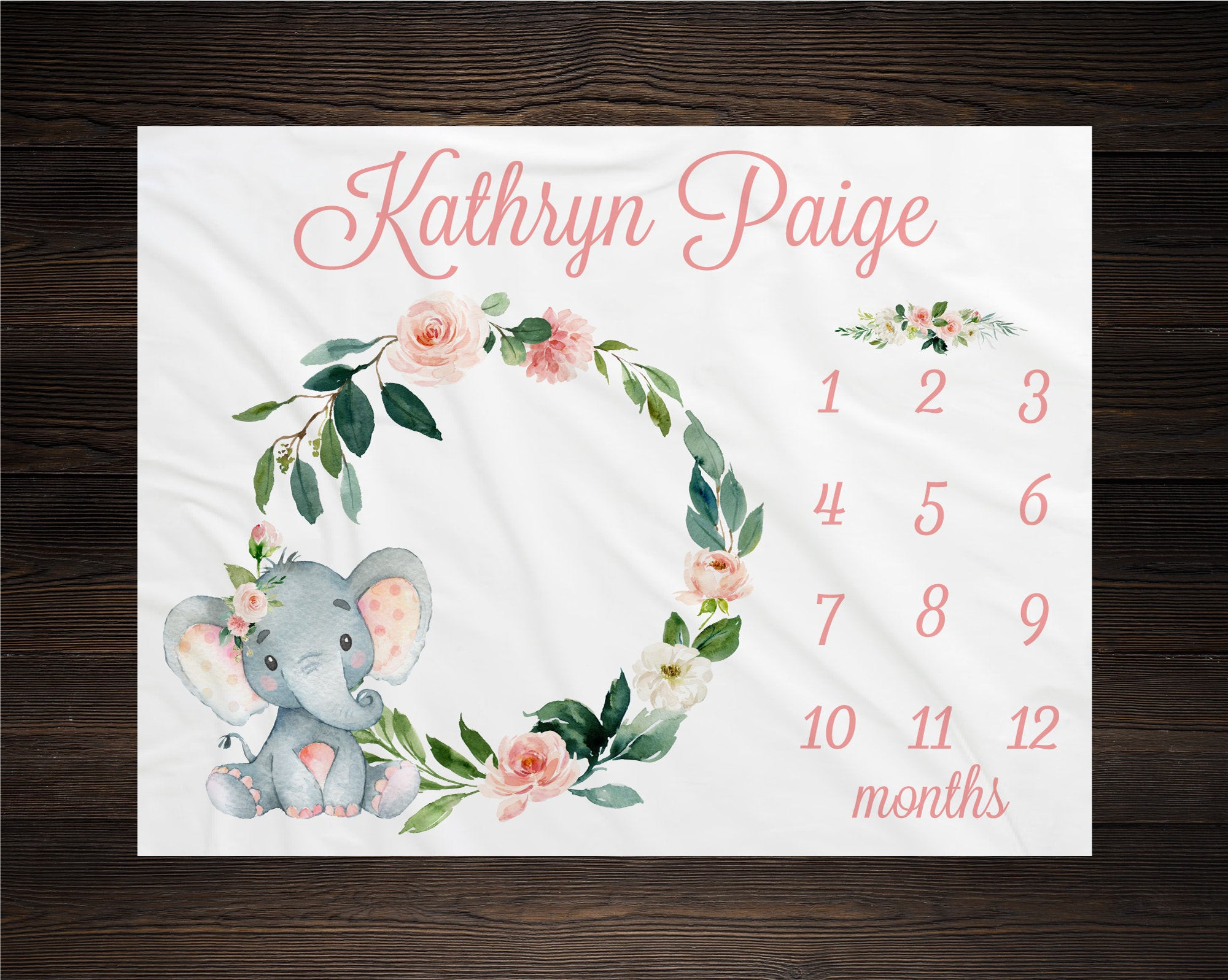 Personalized Baby Elephant Wreath Milestone Blanket