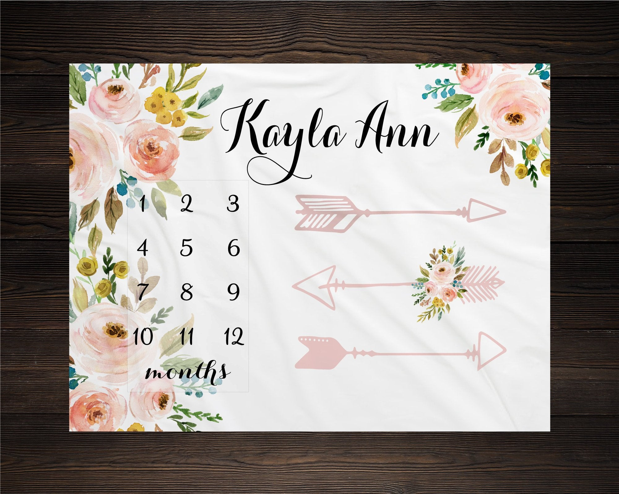 Personalized Baby Floral Arrows Milestone Blanket