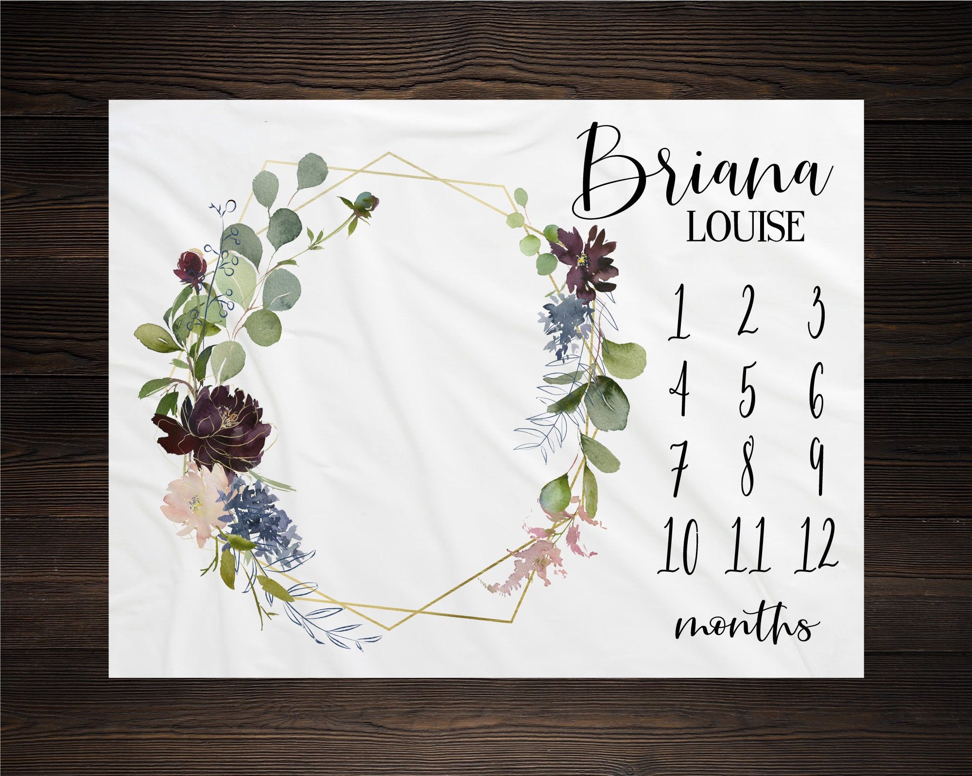 Personalized Baby Floral Geometric Wreath Milestone Blanket