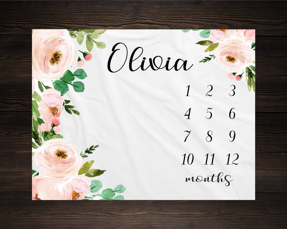 Personalized Baby Floral Milestone Blanket