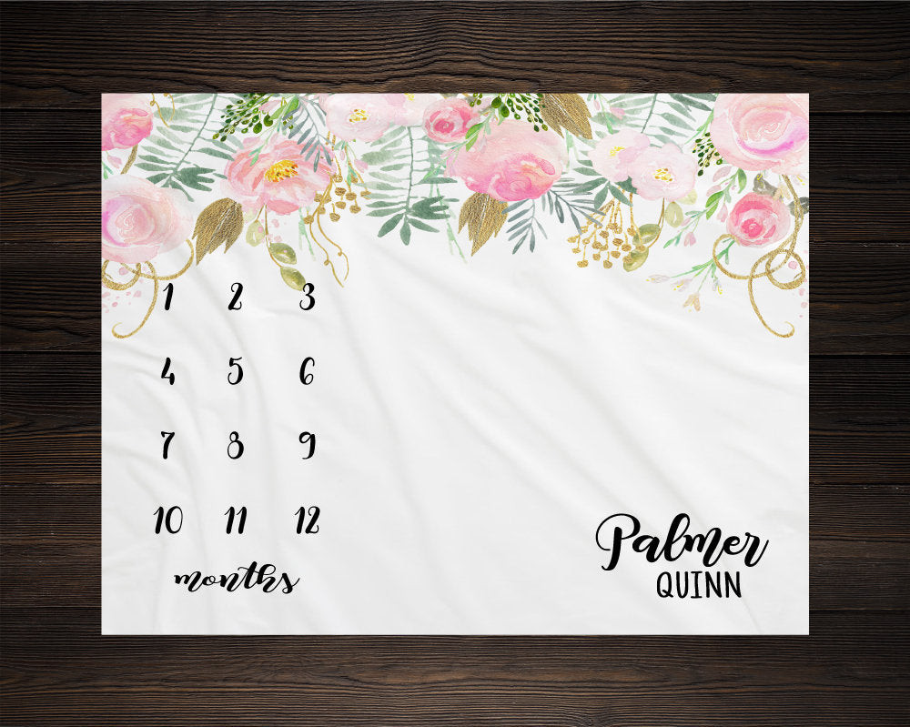 Personalized Baby Floral Milestone Blanket