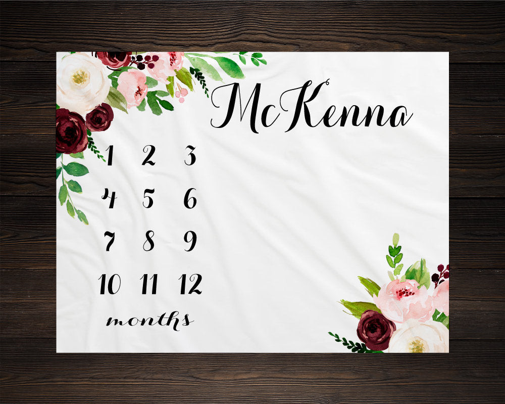 Personalized Baby Floral Milestone Blanket