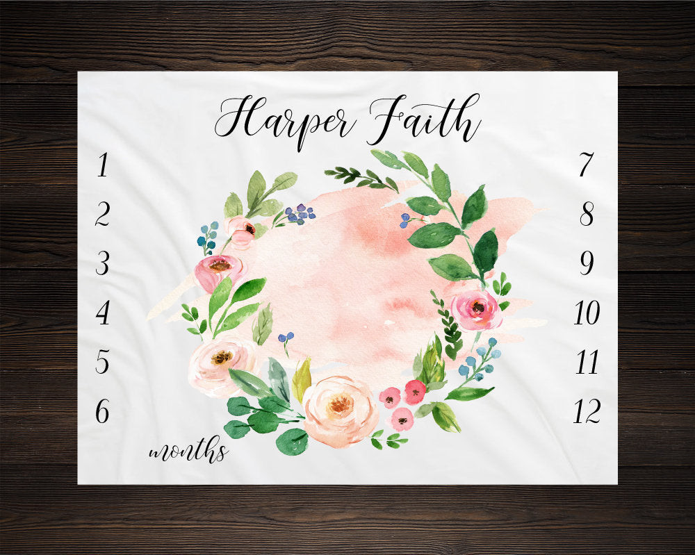 Personalized Baby Floral Milestone Blanket