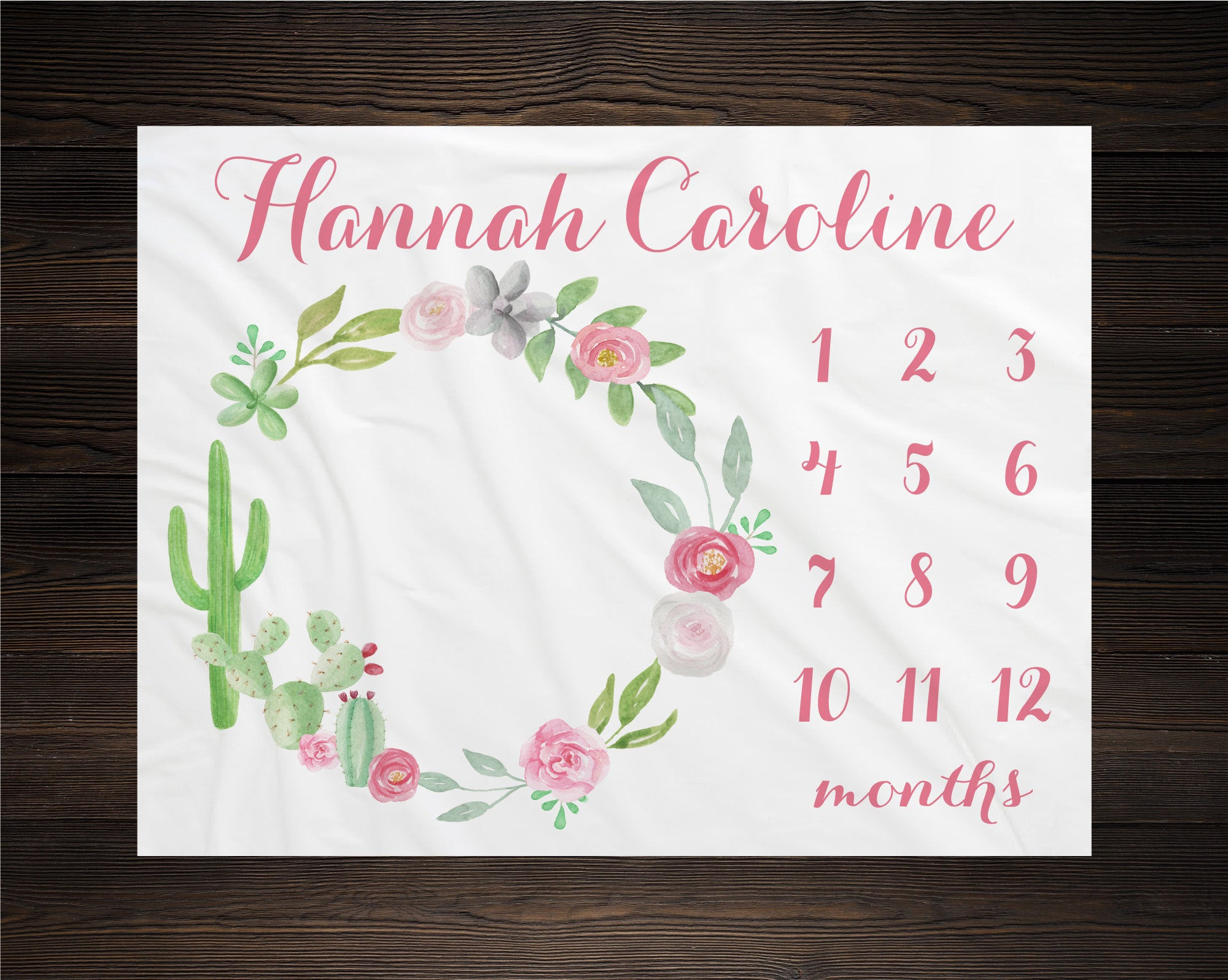 Personalized Baby Floral with Cactus Milestone Blanket