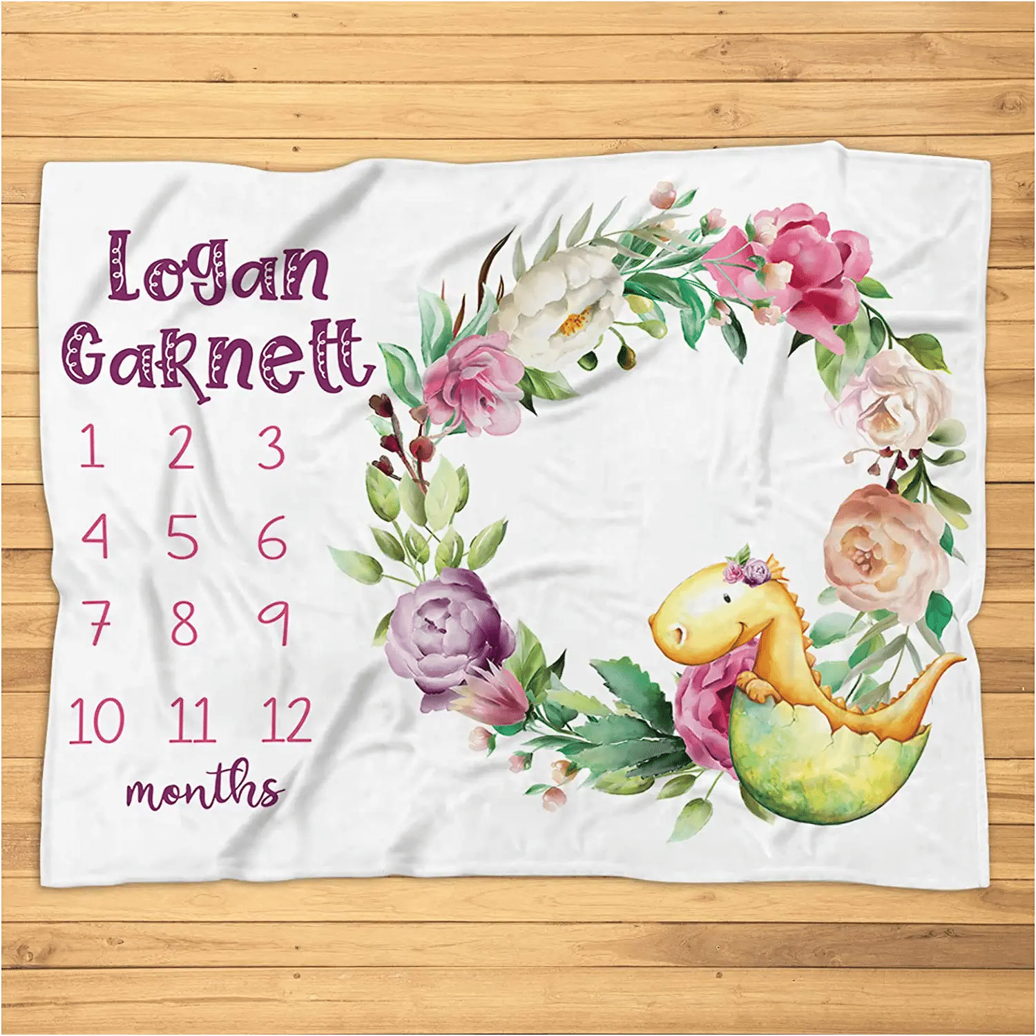 Personalized Baby Girl Dinosaur Milestone Blanket