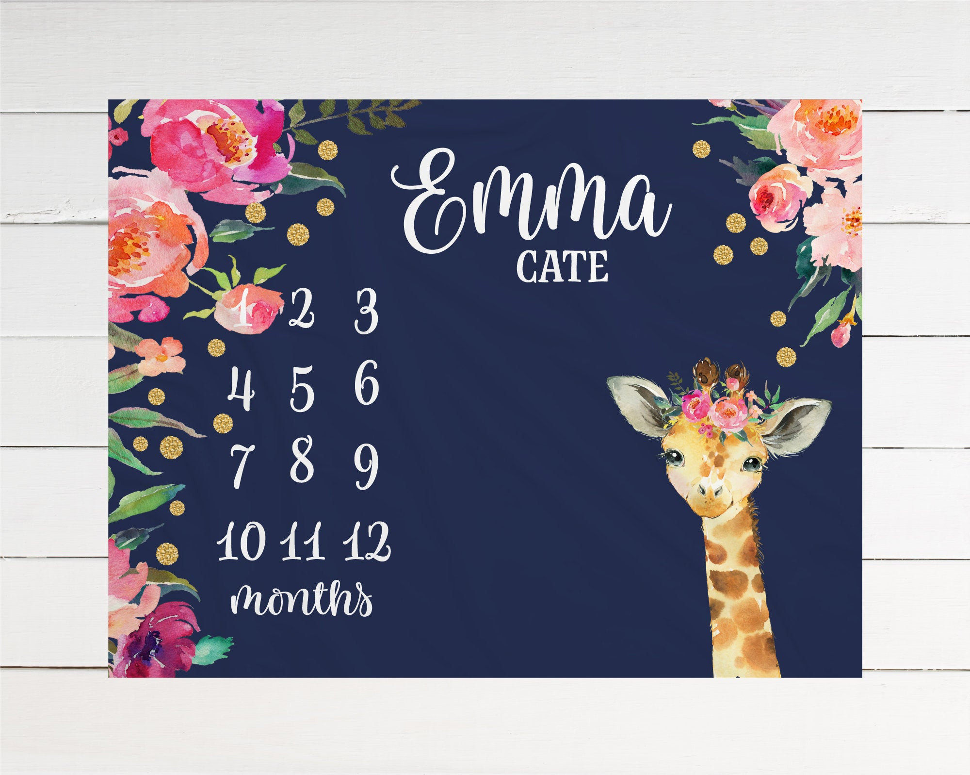 Personalized Baby Girl Giraffe Milestone Blanket