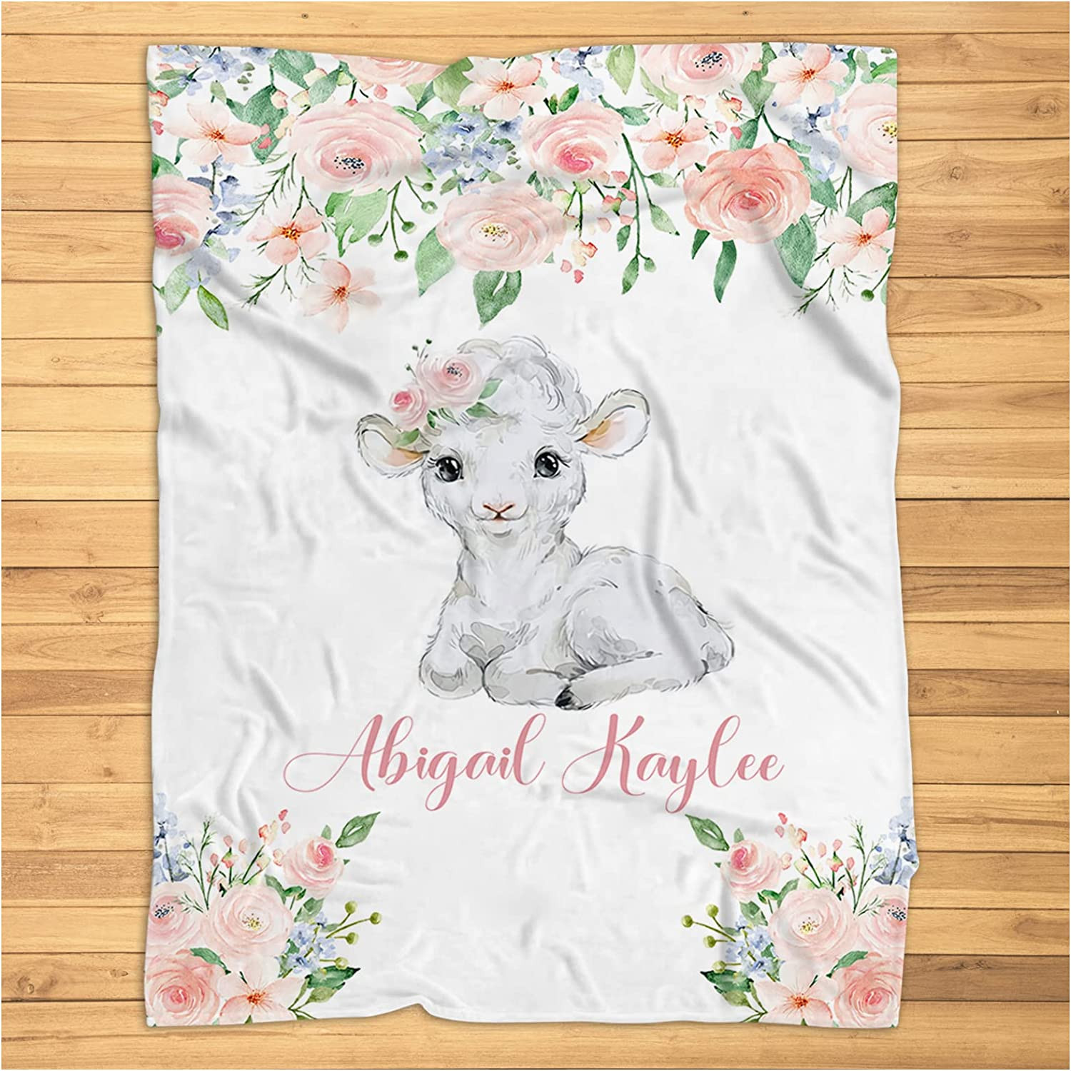 Personalized Baby Girl Lamb Blanket - Farm Baby Blanket Girl - Floral Sheep Baby Bedding - Custom Baby Girl Name Blanket - Floral Baby Bedding Nursery Decor - Super Soft Plush Blanket for Baby