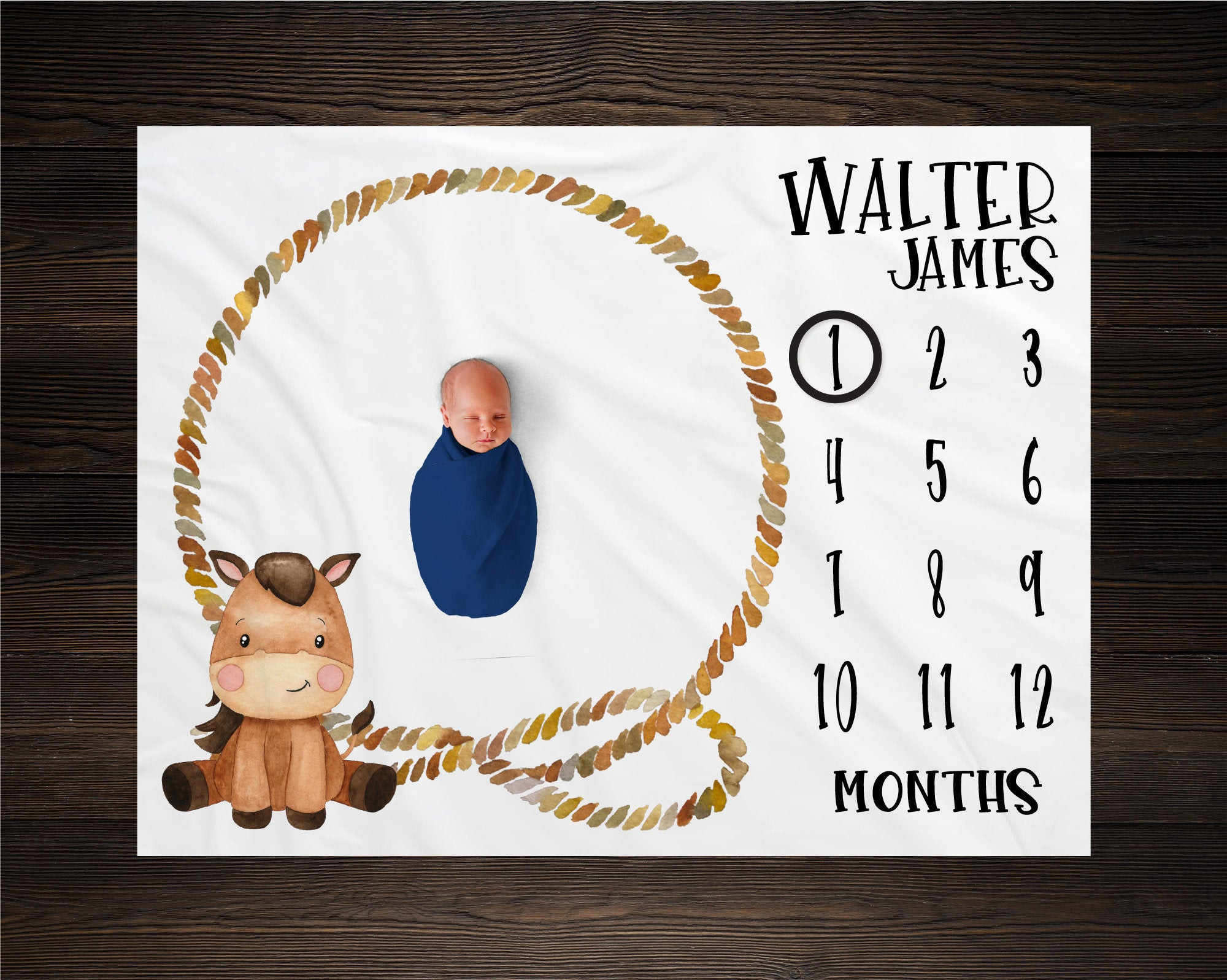 Personalized Baby Horse Milestone Blanket