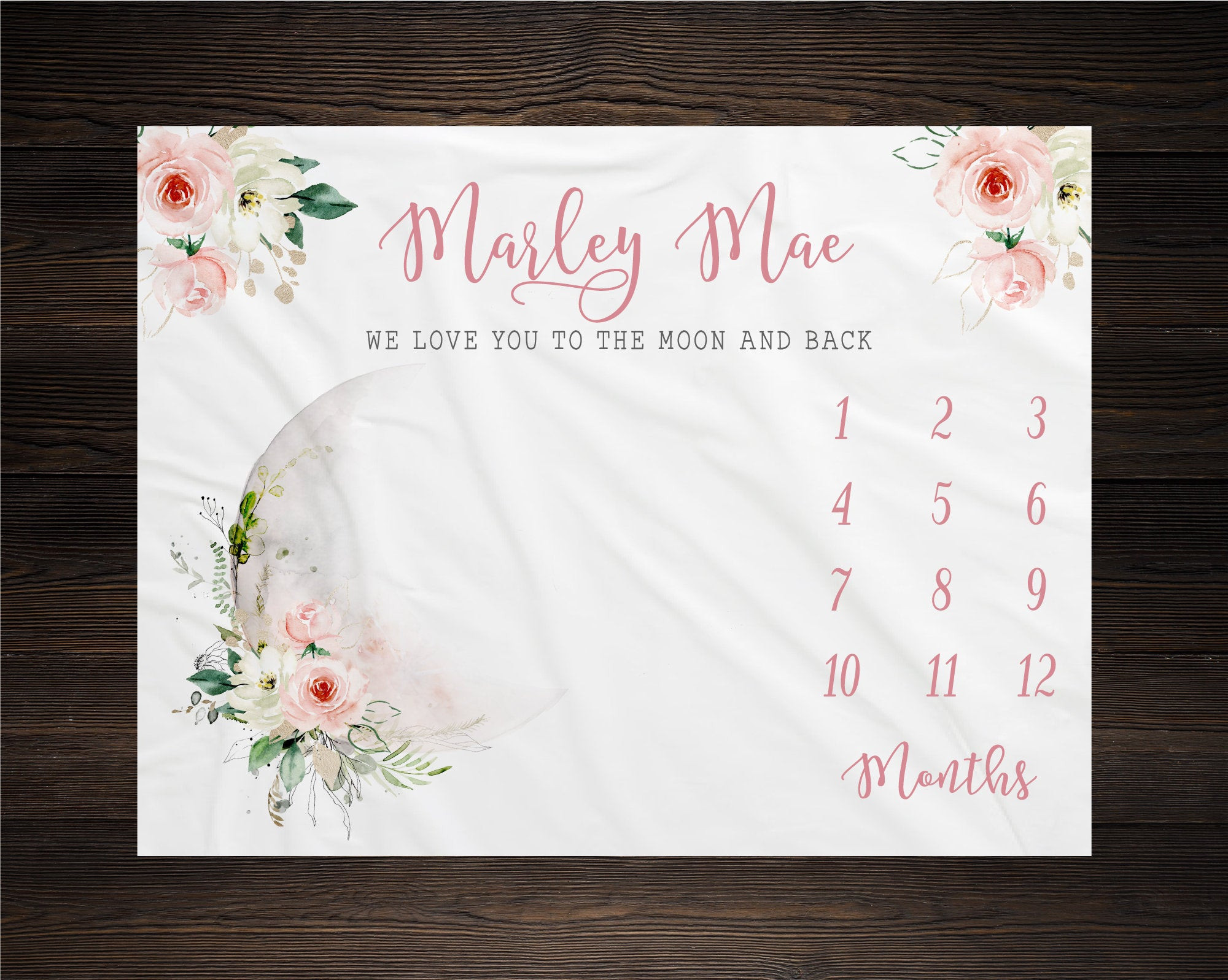 Personalized Baby Moon Floral Milestone Blanket