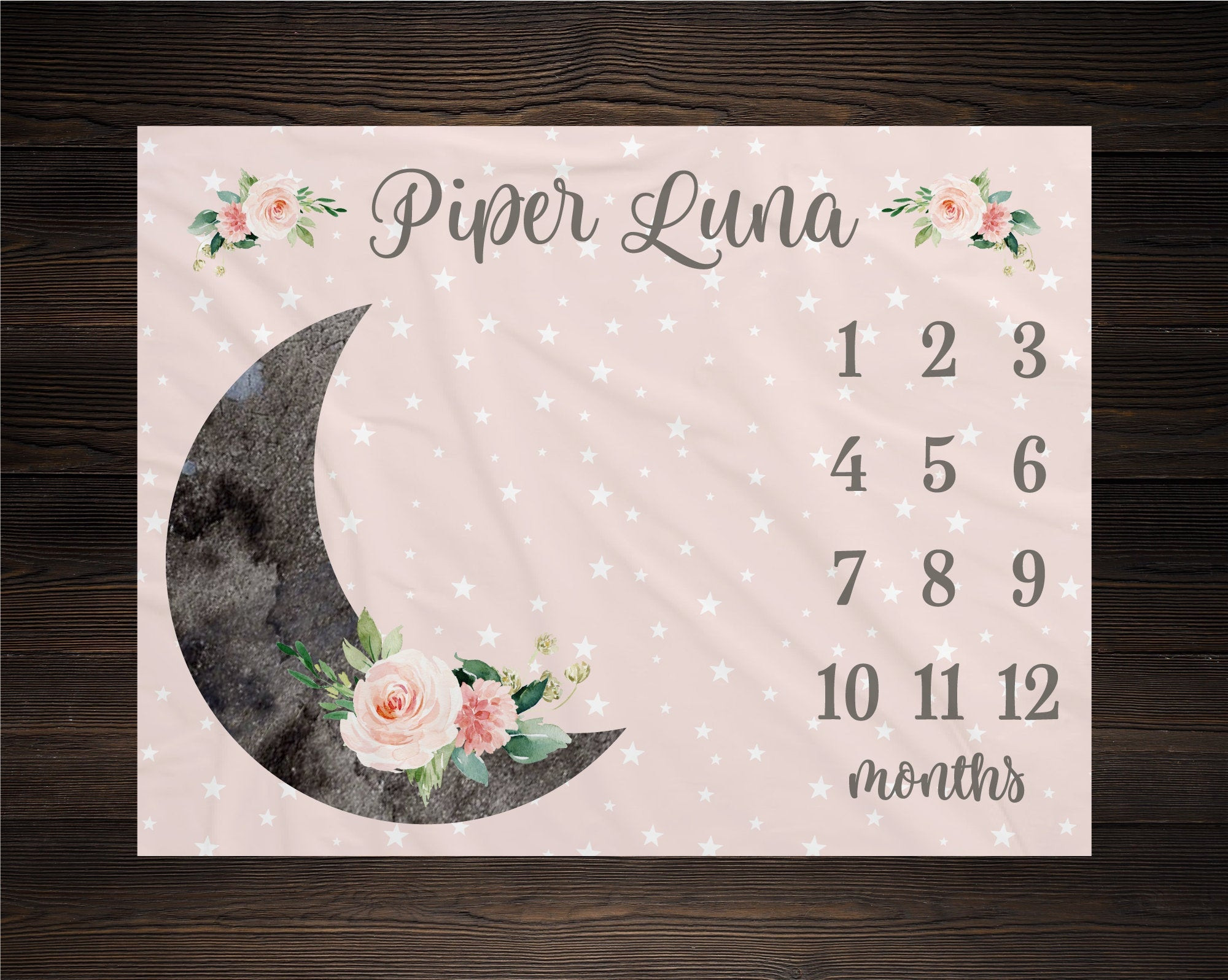 Personalized Baby Moon and Star Milestone Blanket