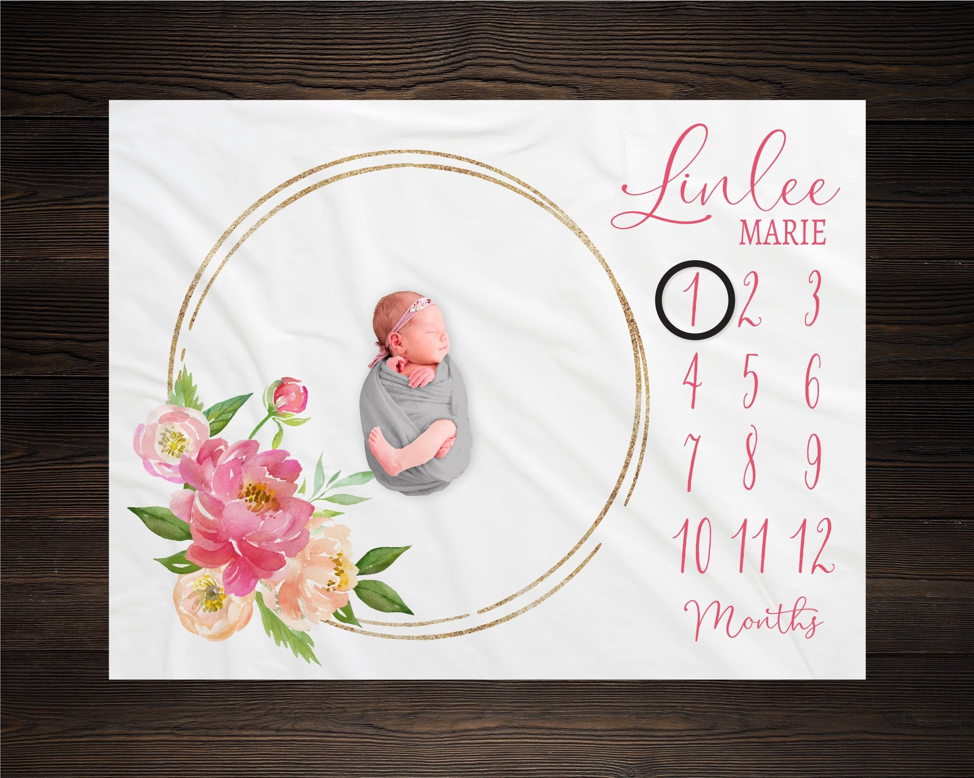 Personalized Baby Peony Floral Milestone Blanket