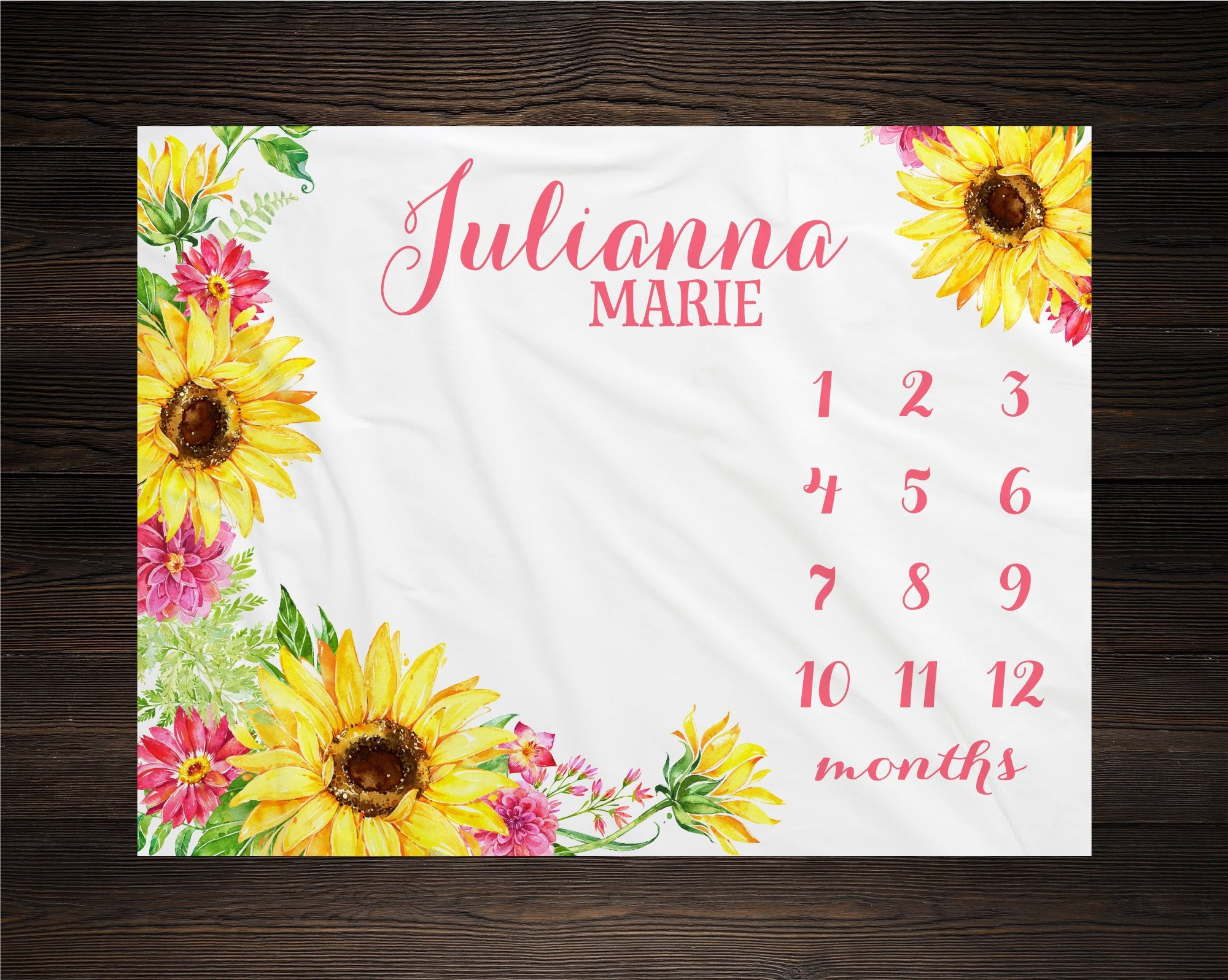 Personalized Baby Sunflower Milestone Blanket