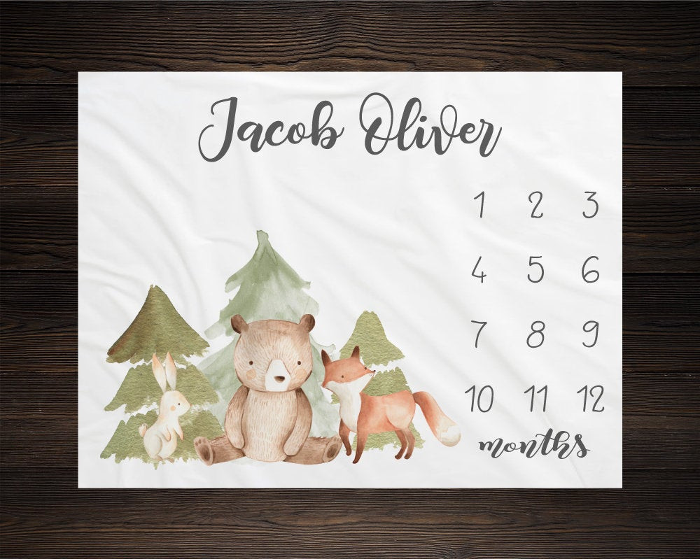 Personalized Baby Woodland Milestone Blanket