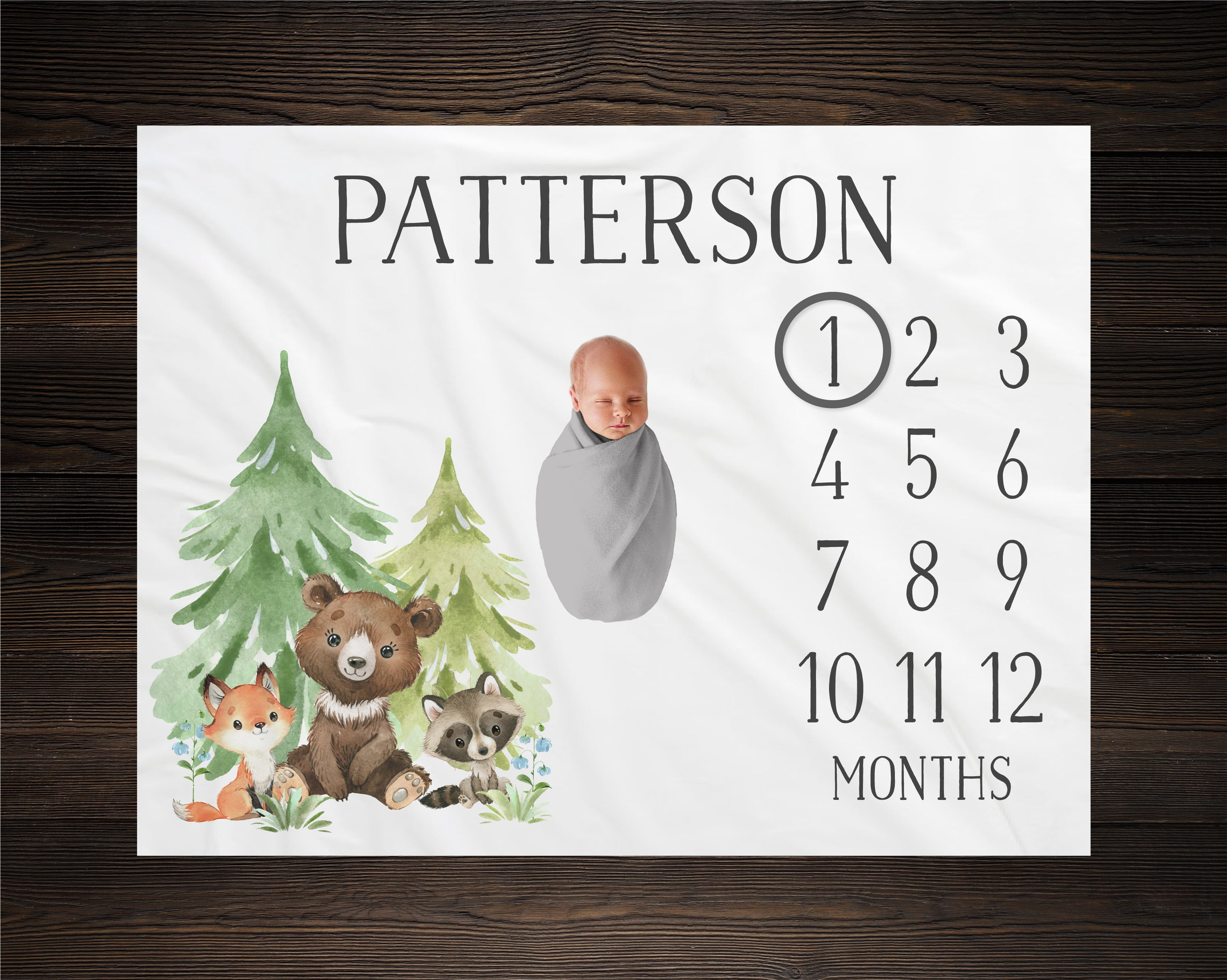 Personalized Baby Woodland Milestone Blanket