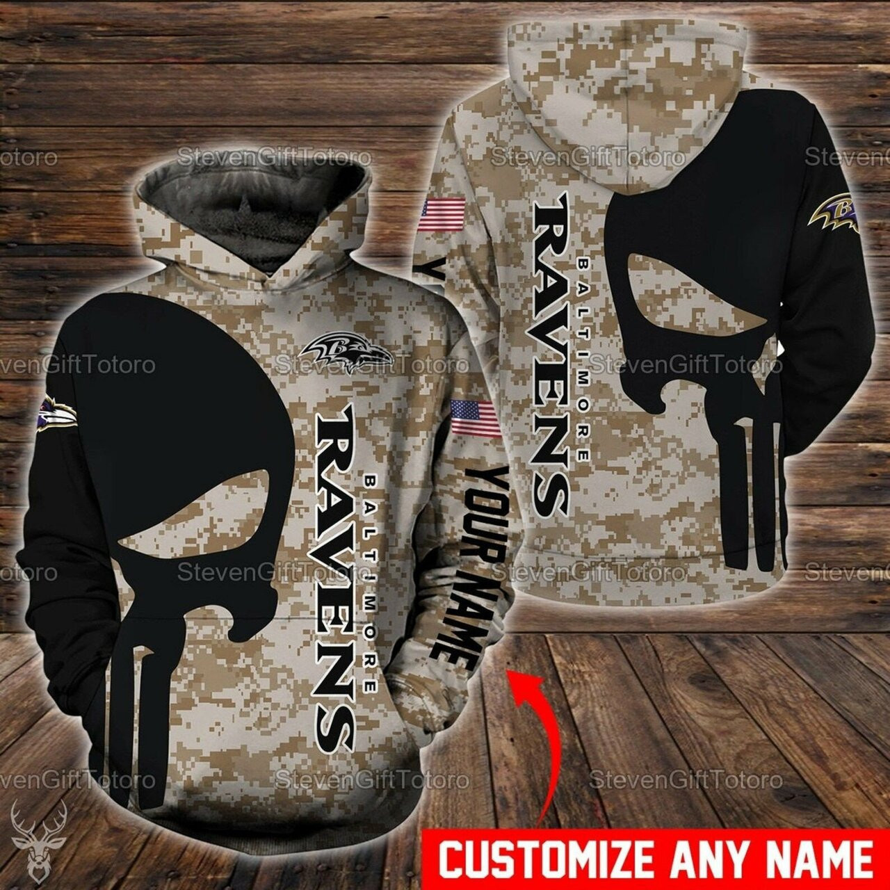 Personalized Baltimore Ravens Nfl Camo Custom 3d All Over Print Hoodie