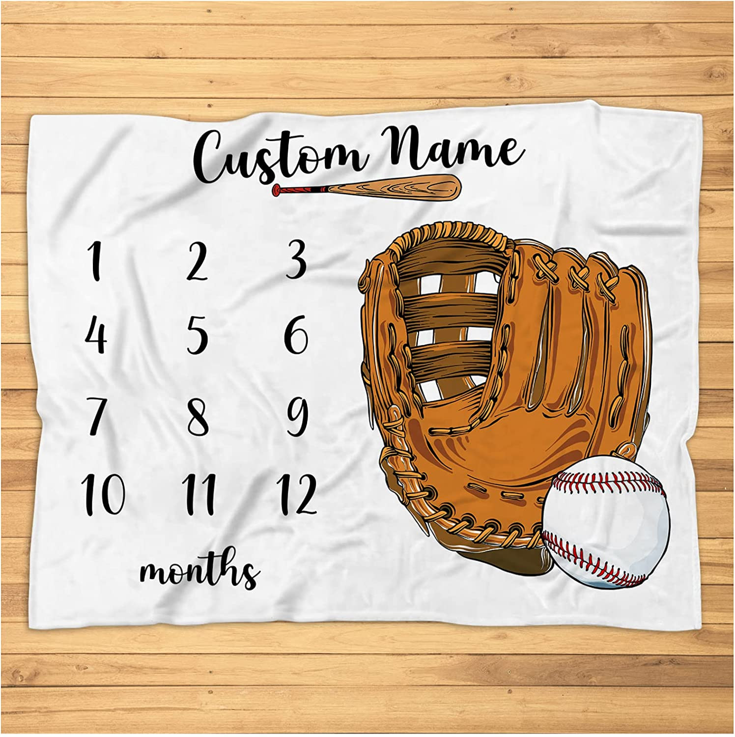 Personalized Baseball Milestone Blanket - Custom Baseball Monthly Photo Prop Milestone Blanket with Baseball Nursery Decor - Super Soft Fleece Blanket