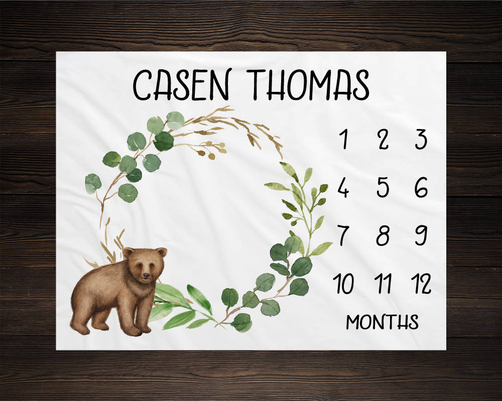 Personalized Bear Boy Milestone Blanket