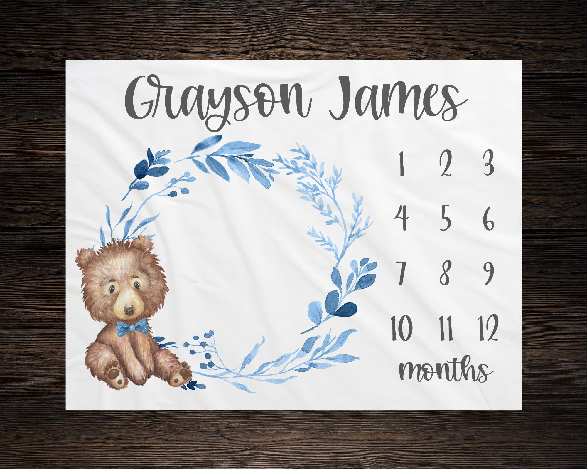 Personalized Bear Milestone Blanket