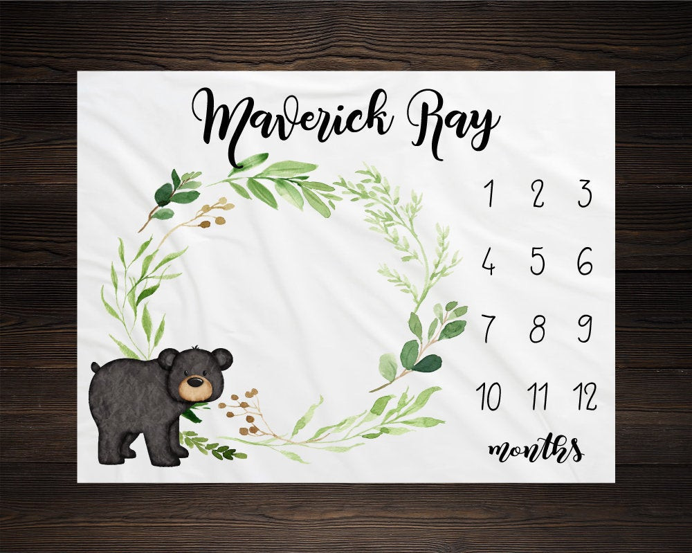 Personalized Bear Milestone Blanket