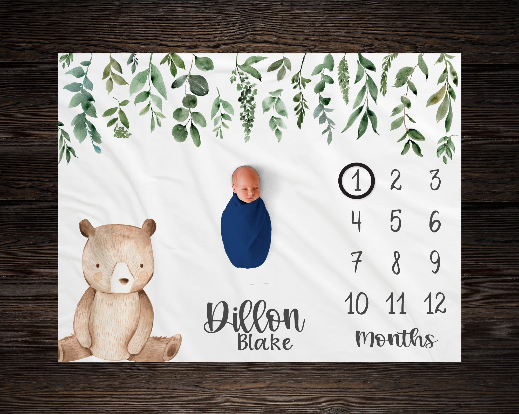 Personalized Bear Milestone Blanket