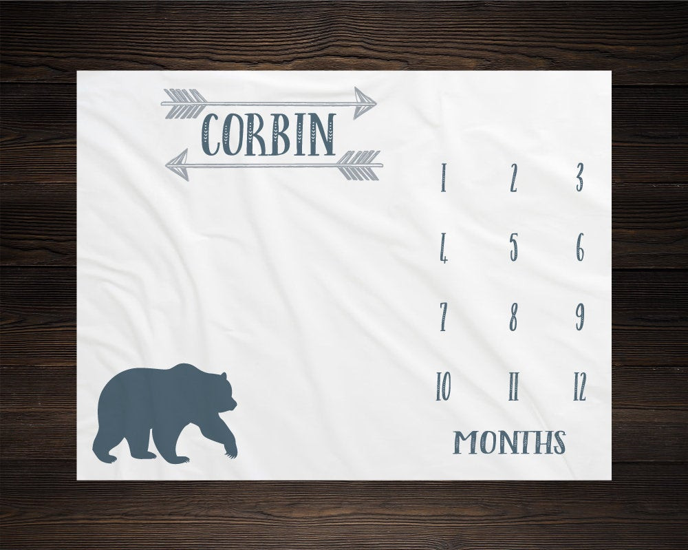 Personalized Bear Milestone Blanket