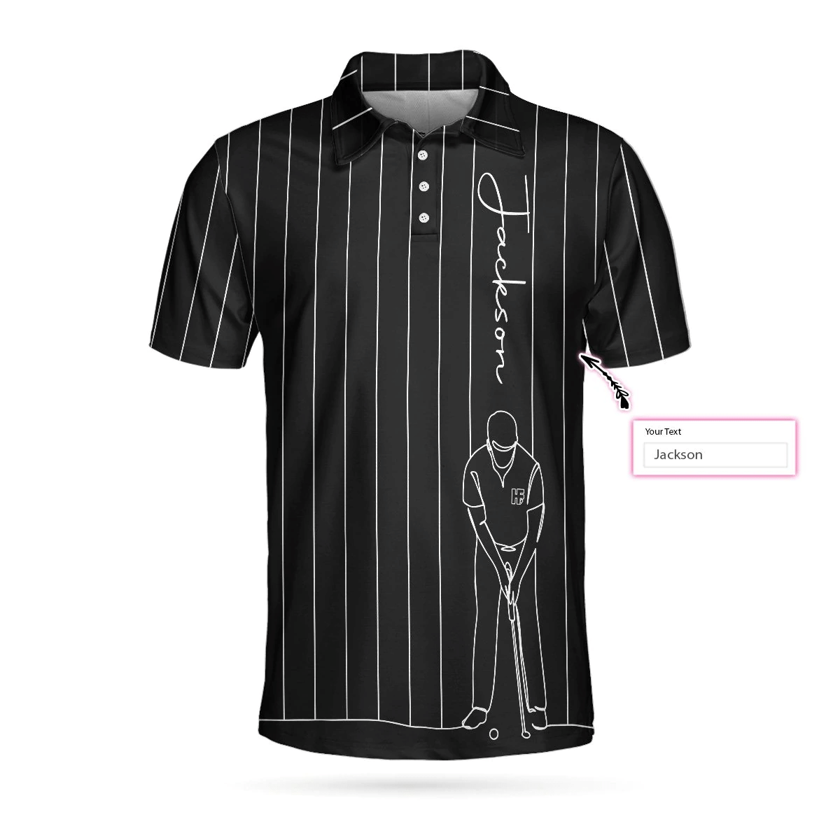 Personalized Black And White One Line Drawing Golfer Custom Polo Shirt Cool Golf Shirts Short Sleeve Polo For Men