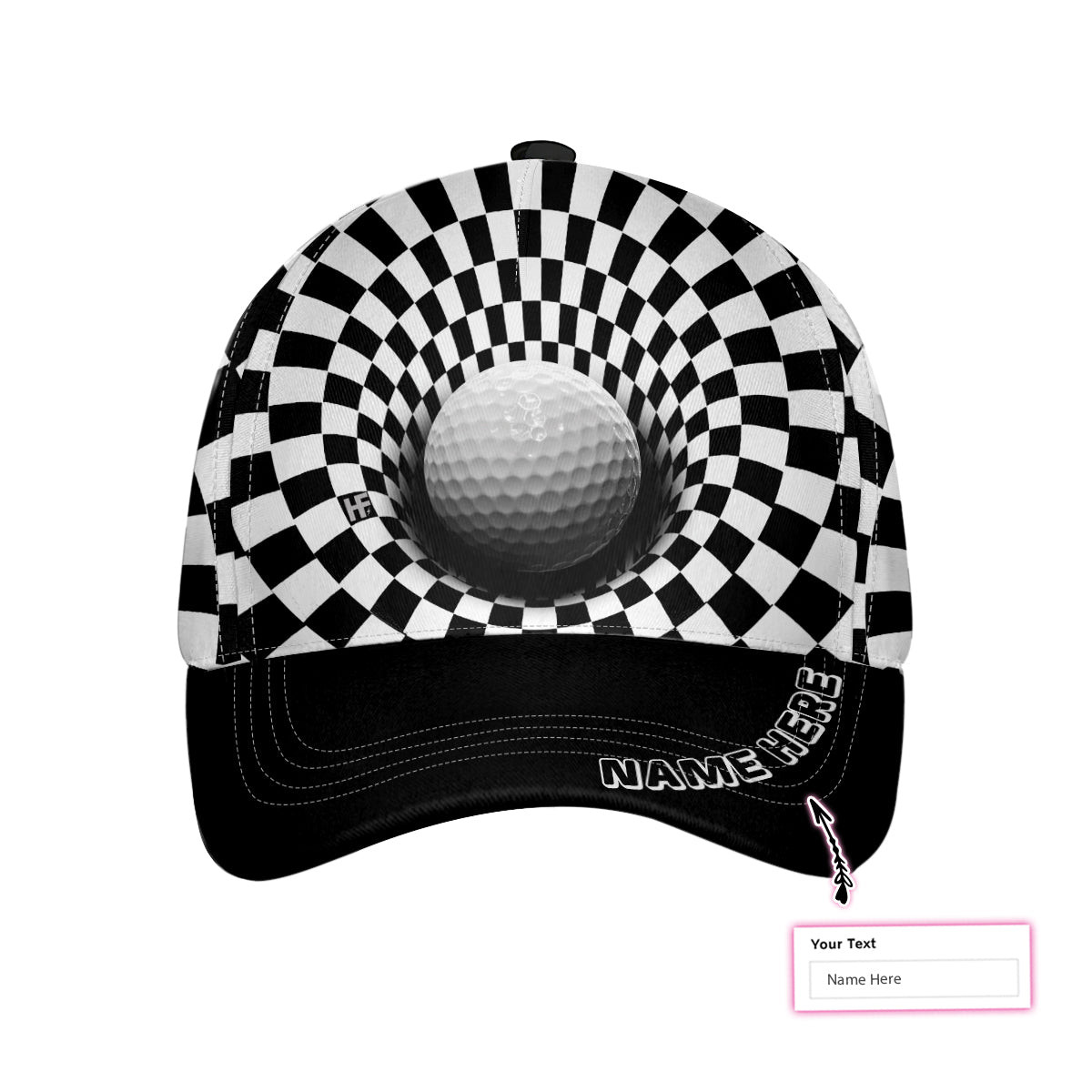 Personalized Black and White 3D Effect Golf Ball Custom Cap