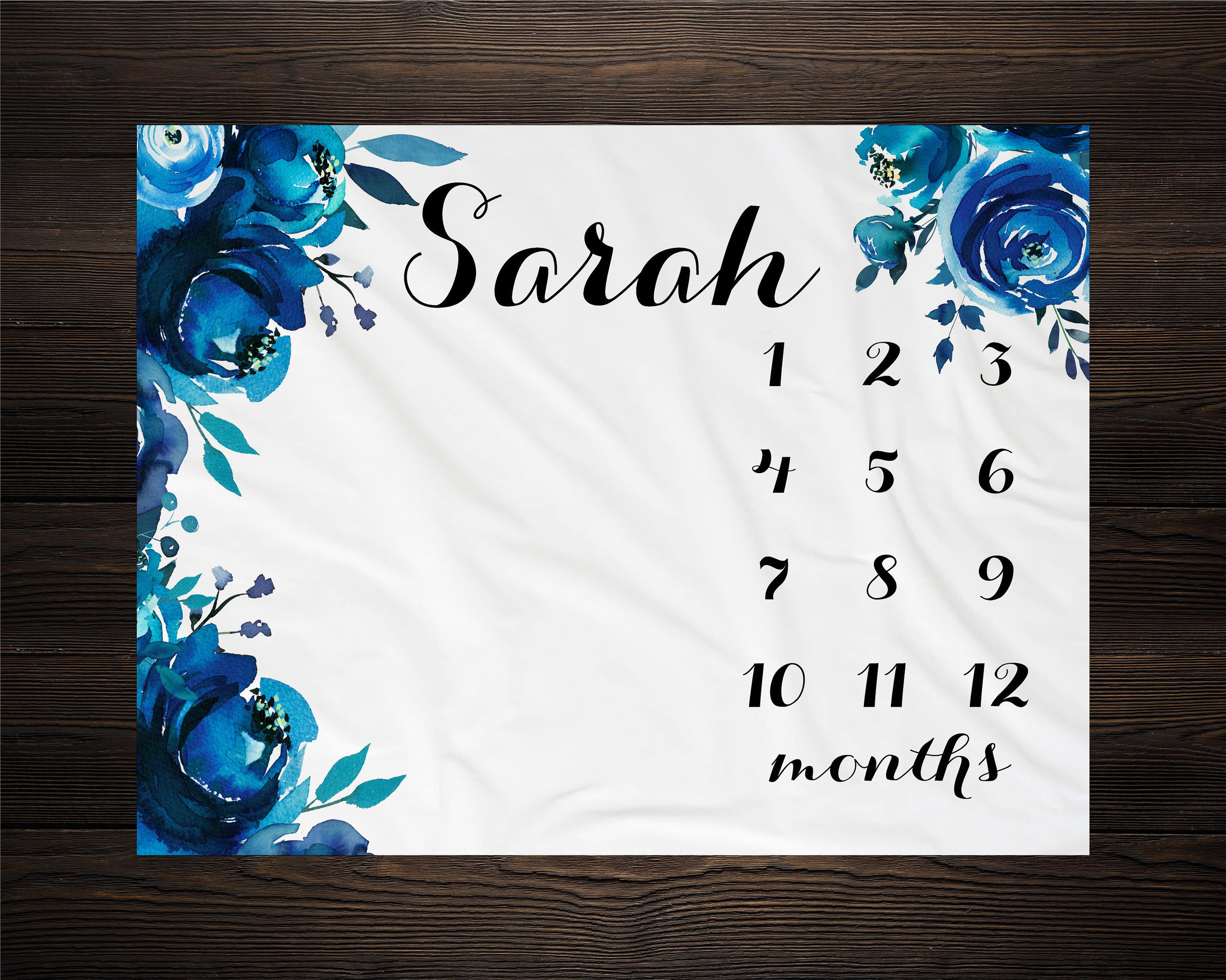 Personalized Blue Floral Milestone Blanket