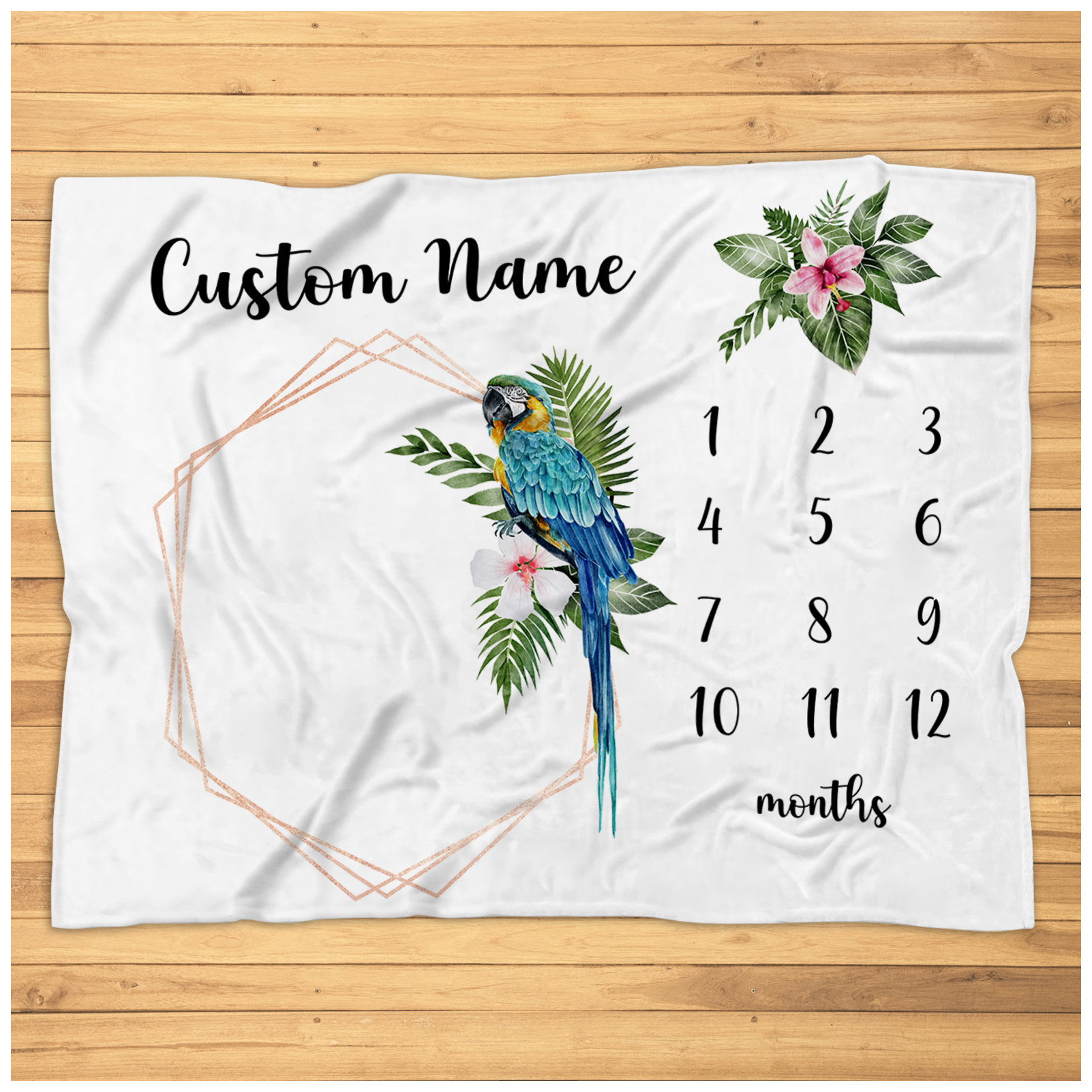 Personalized Blue Macaw Milestone Blanket