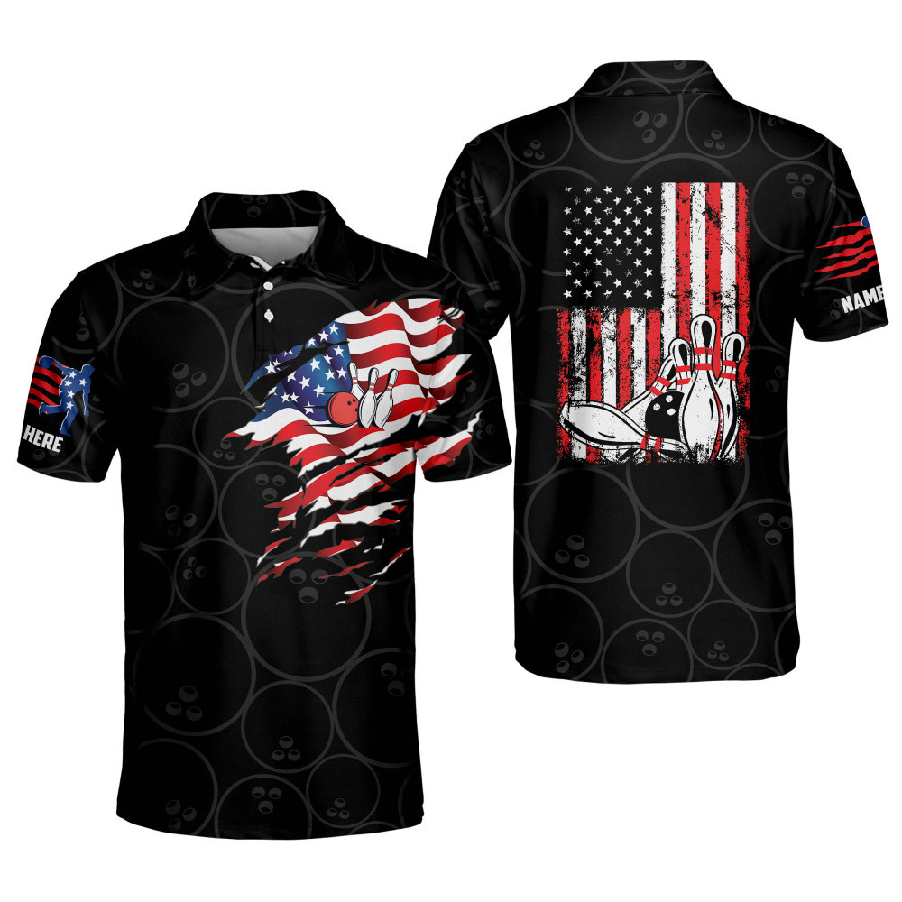 Personalized Bowling Shirts For Men USA Bowling Team Shirts Mens Bowling Shirts Short Sleeve Polo