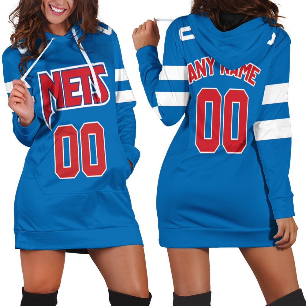 Personalized Brooklyn Nets 00 City Edition 2021 Team Blue Jersey Inspired Style Hoodie Dress Sweater Dress Sweatshirt Dress