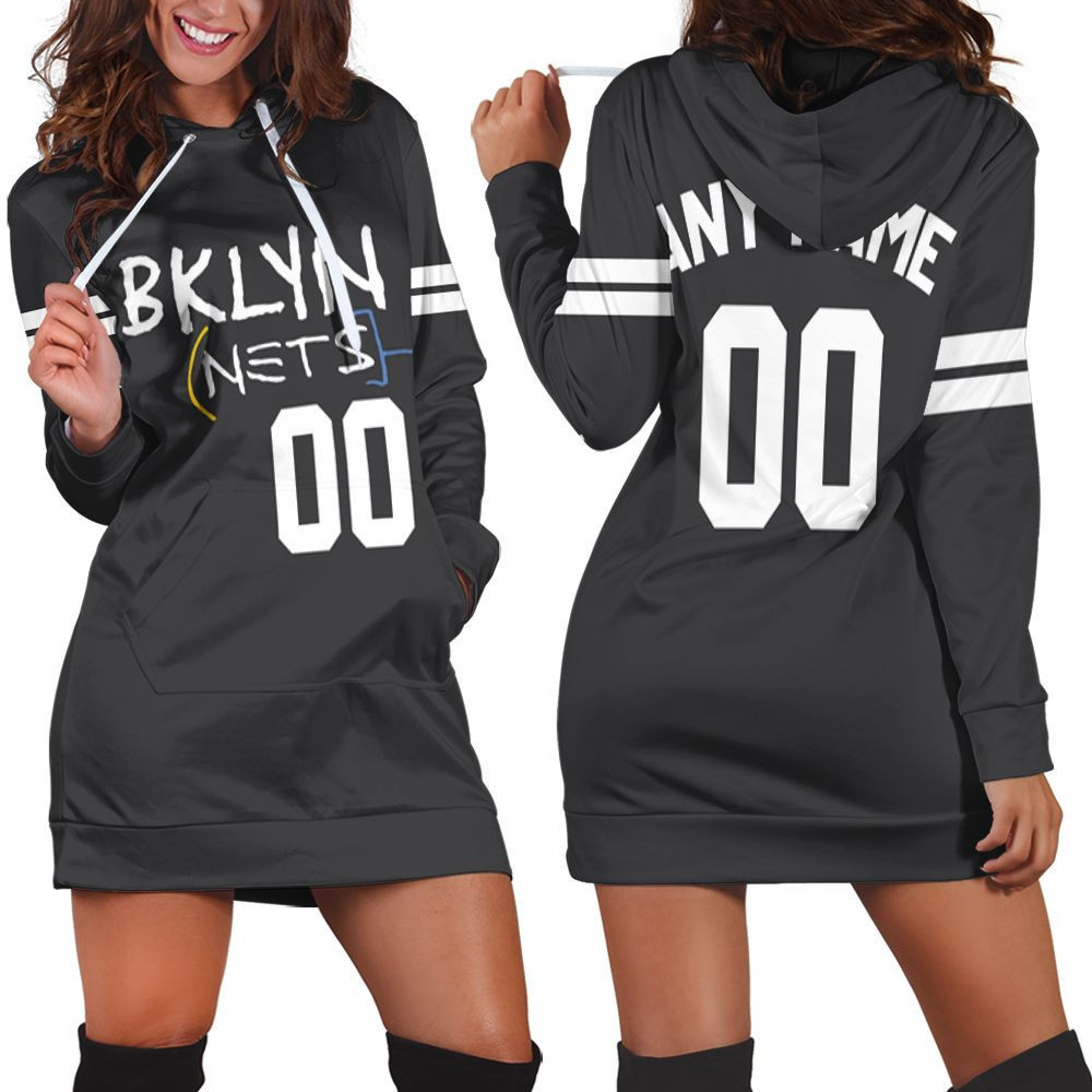 Personalized Brooklyn Nets Any Name 00 2021 City Edition Black Jersey Inspired Style Hoodie Dress Sweater Dress Sweatshirt Dress