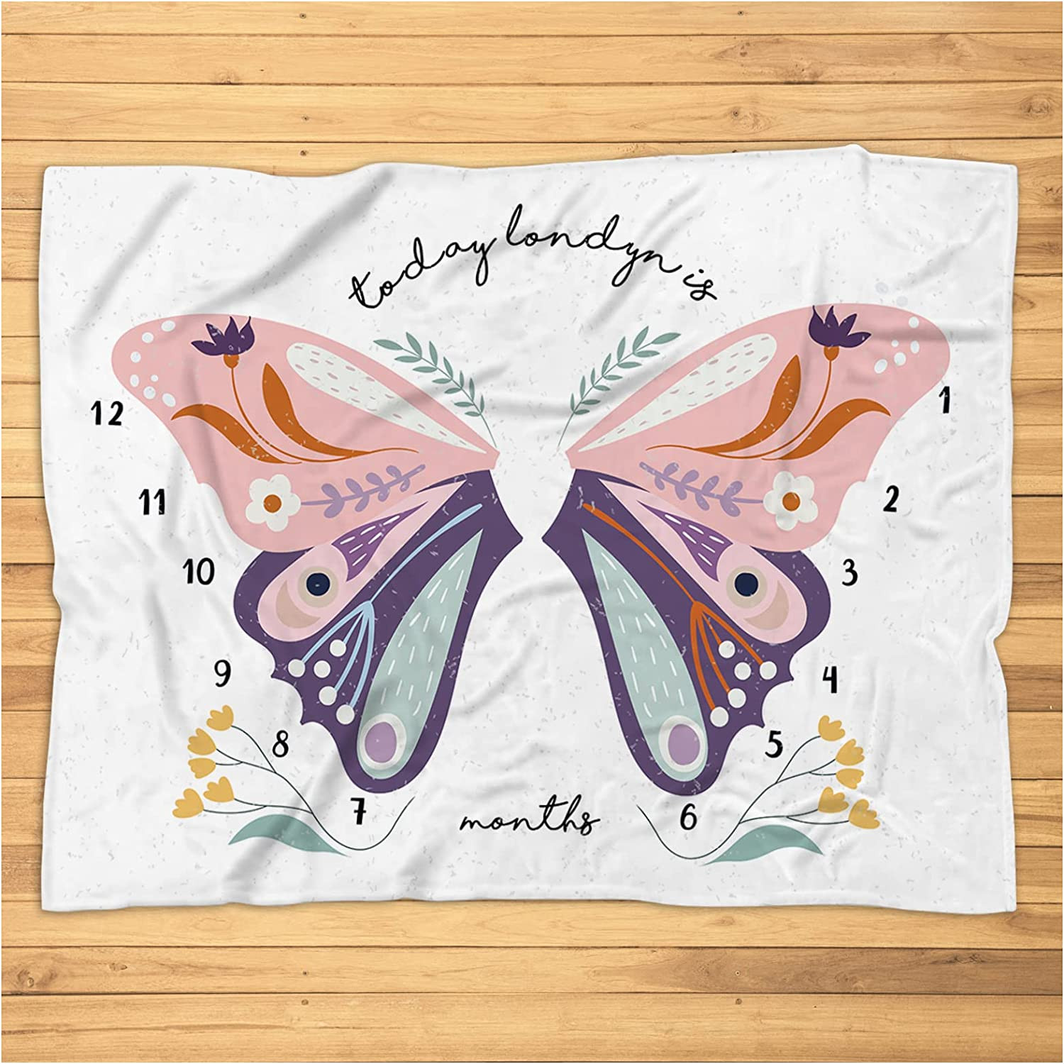 Personalized Butterfly Wings Baby Milestone Blanket Girl