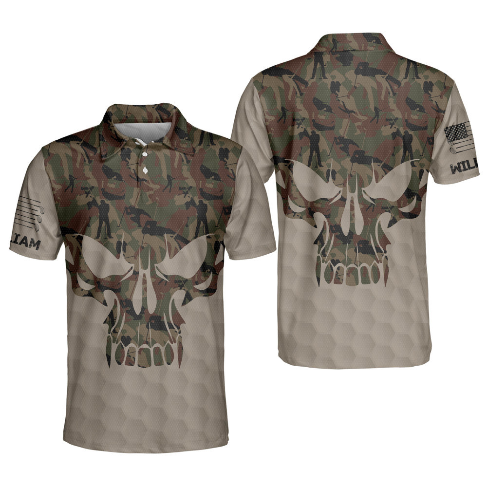 Personalized Camouflage Skull Golf Shirts for Men Funky Golf Shirts Mens Golf Shirts Short Sleeve Polo