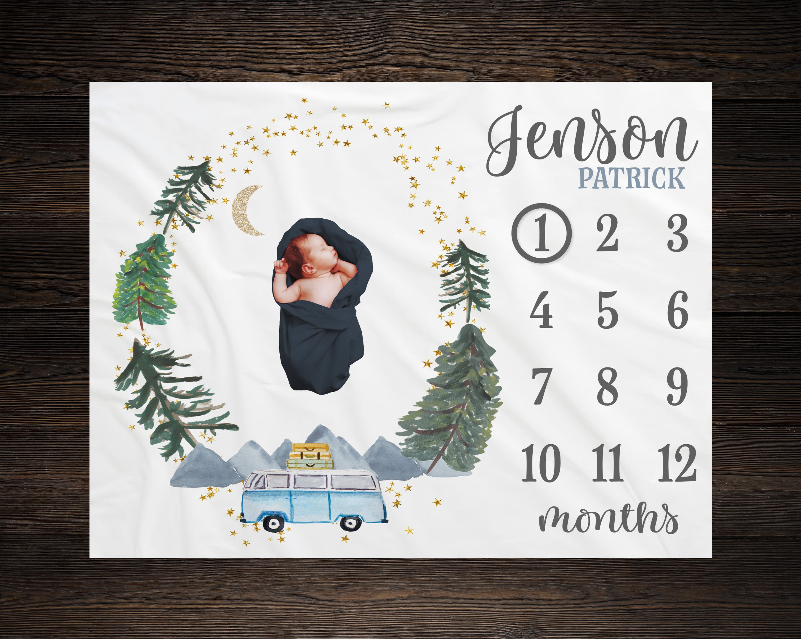 Personalized Camping Moutain Milestone Blanket