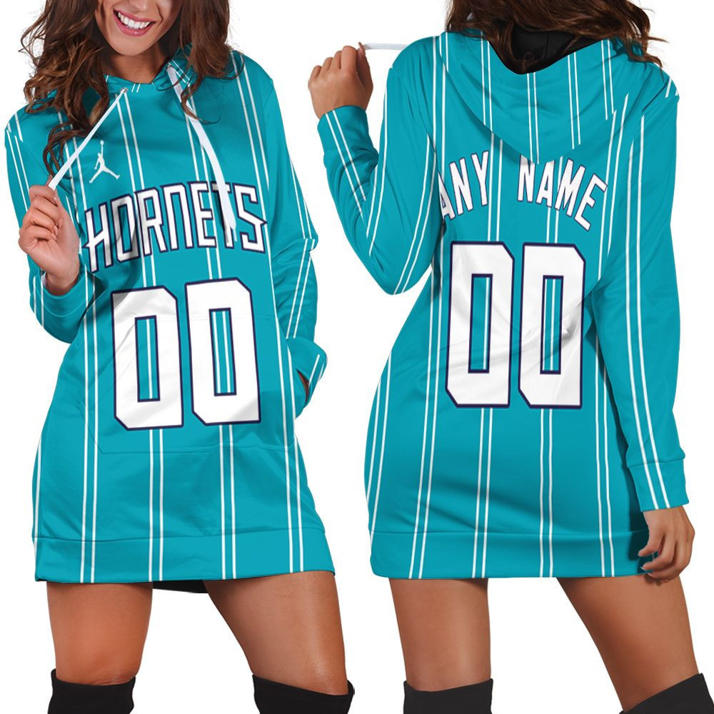 Personalized Charlotte Hornets Any Name 00 2020 Nba Aqua Team Jersey Inspired Style Hoodie Dress Sweater Dress Sweatshirt Dress