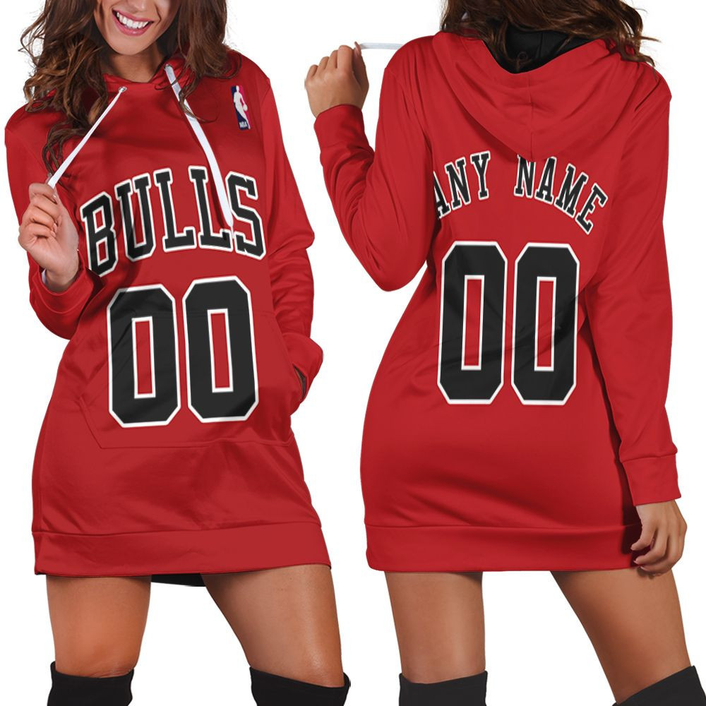 Personalized Chicago Bulls Any Name 00 2021 Red Team Jersey Inspired Style Hoodie Dress Sweater Dress Sweatshirt Dress