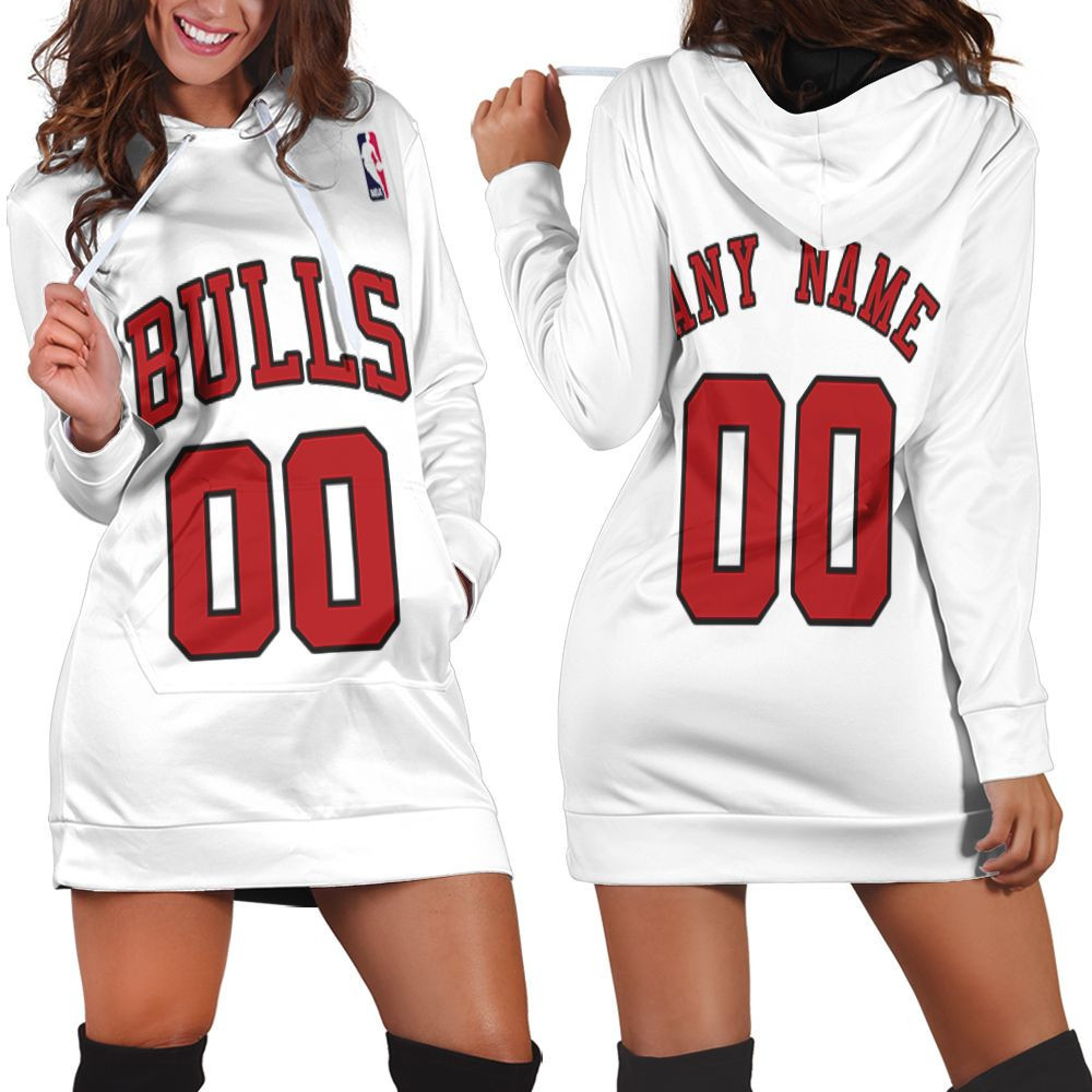 Personalized Chicago Bulls Any Name 00 Throwback 90s White Jersey Inspired Style Hoodie Dress Sweater Dress Sweatshirt Dress