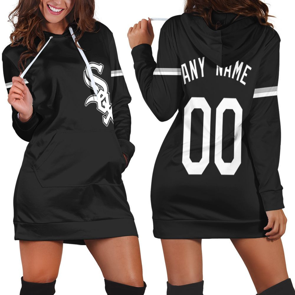 Personalized Chicago White Sox 00 Any Name 2019 Team Black Jersey Inspired Style Hoodie Dress Sweater Dress Sweatshirt Dress