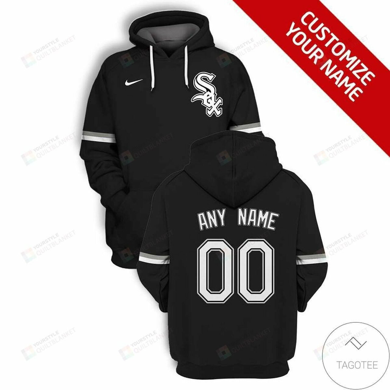 Personalized Chicago White Sox Black Custom 3d All Over Print Hoodie