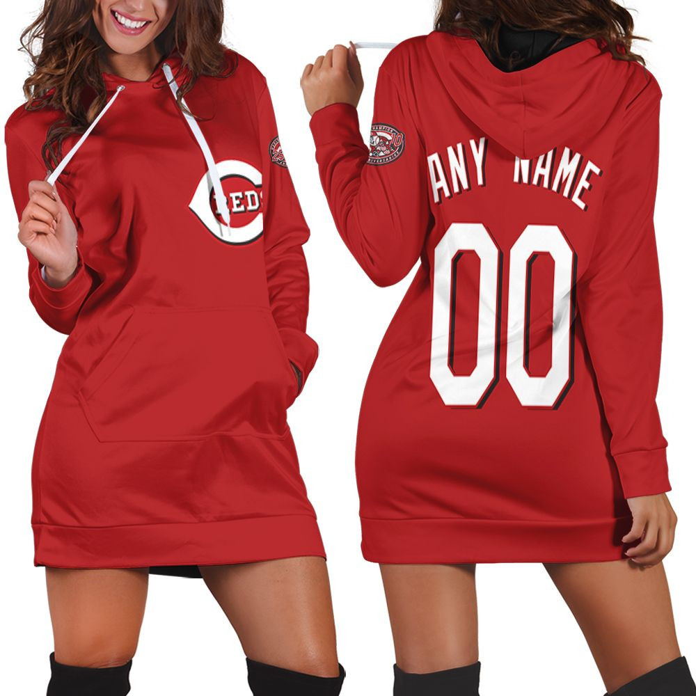 Personalized Cincinnati Reds Any Name 00 Majestic 2020 Team Red Jersey Inspired Style Hoodie Dress Sweater Dress Sweatshirt Dress