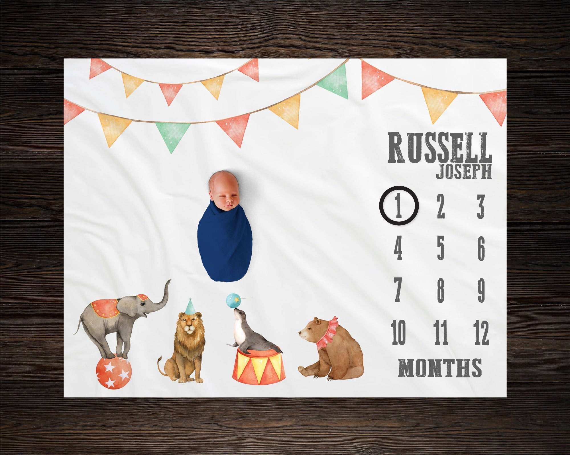 Personalized Circus Boy Milestone Blanket