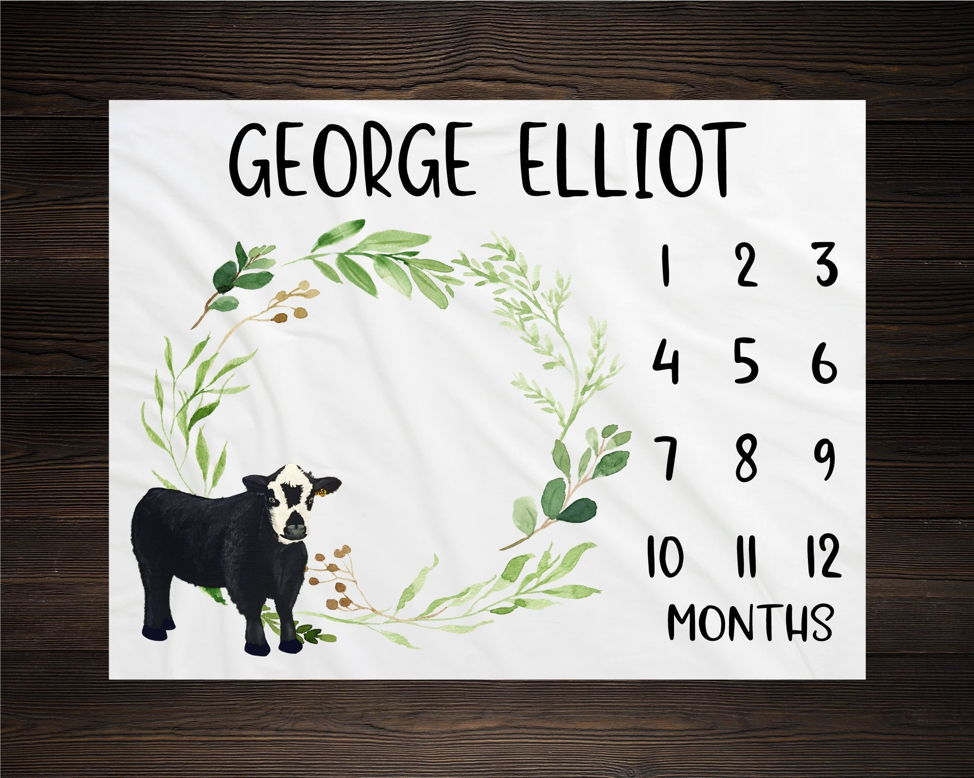 Personalized Cow Milestone Blanket