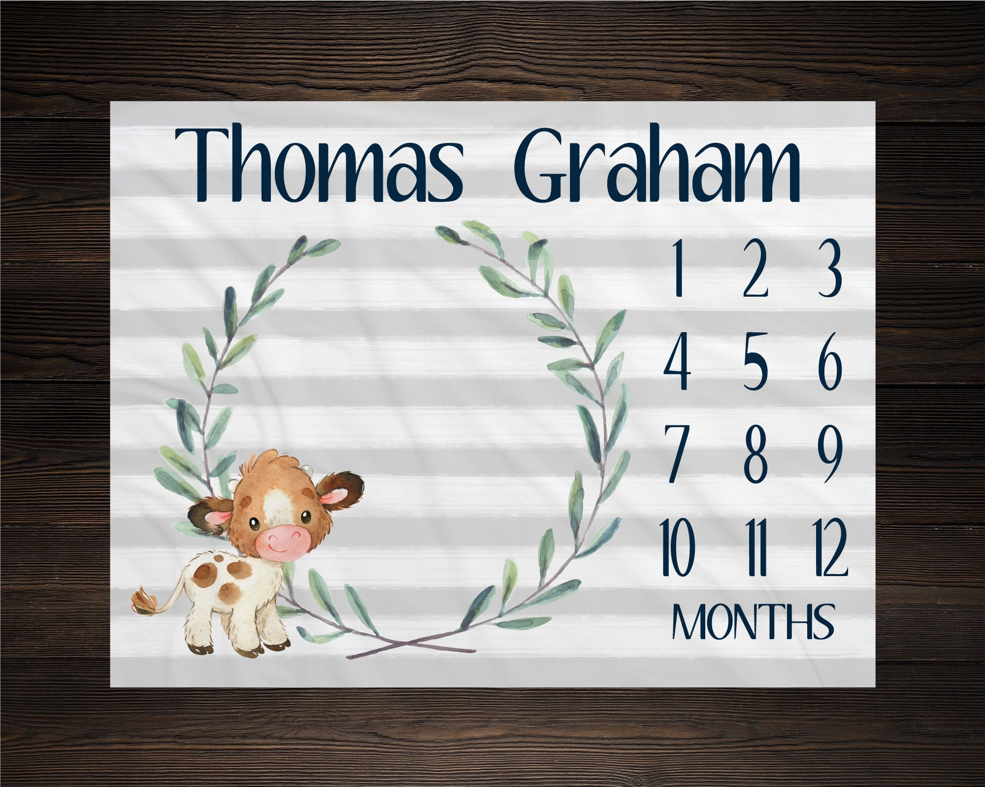 Personalized Cow Milestone Blanket