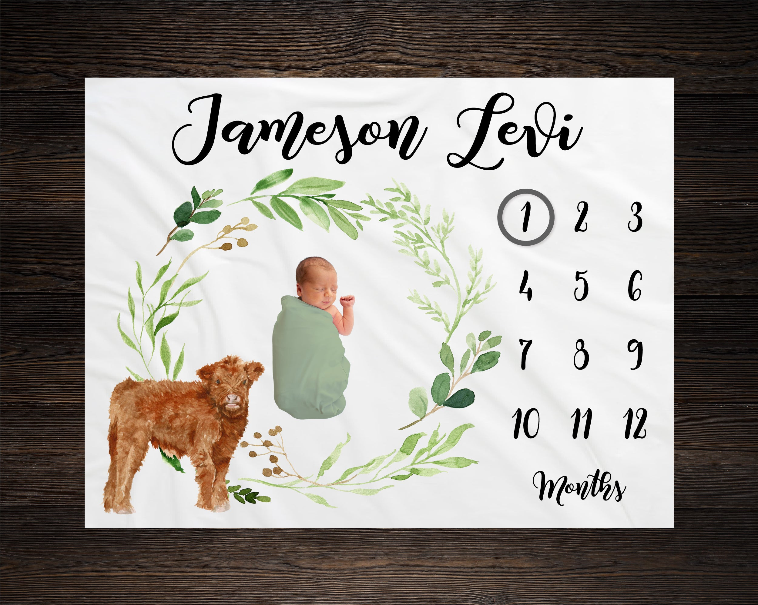 Personalized Cow Milestone Blanket