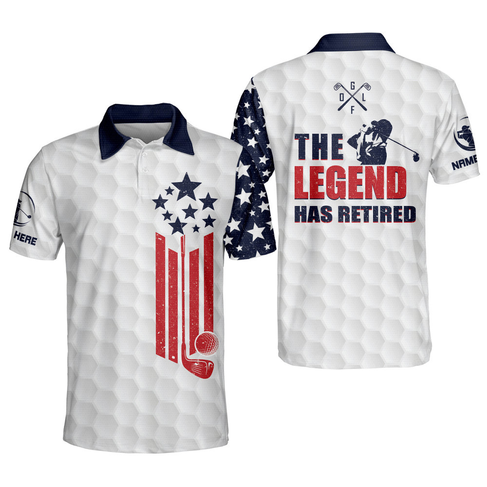 Personalized Crazy Golf Polo Shirts for Men The Legend Has Retired Mens Golf Shirts Patriotic Golf Polos For Men