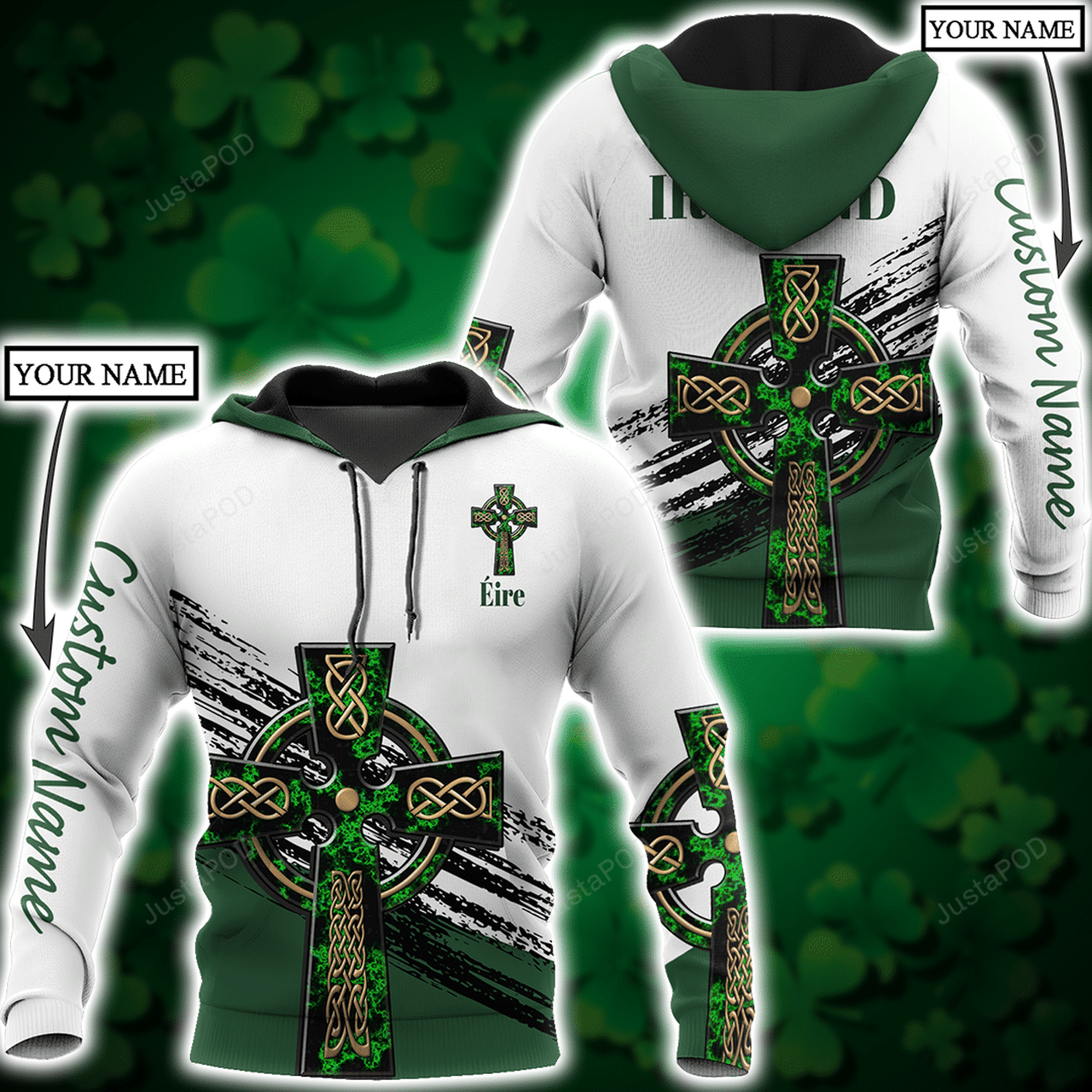 Personalized Custom Name Irish St Patrick Celtic Cross 3d All Over Print Hoodie